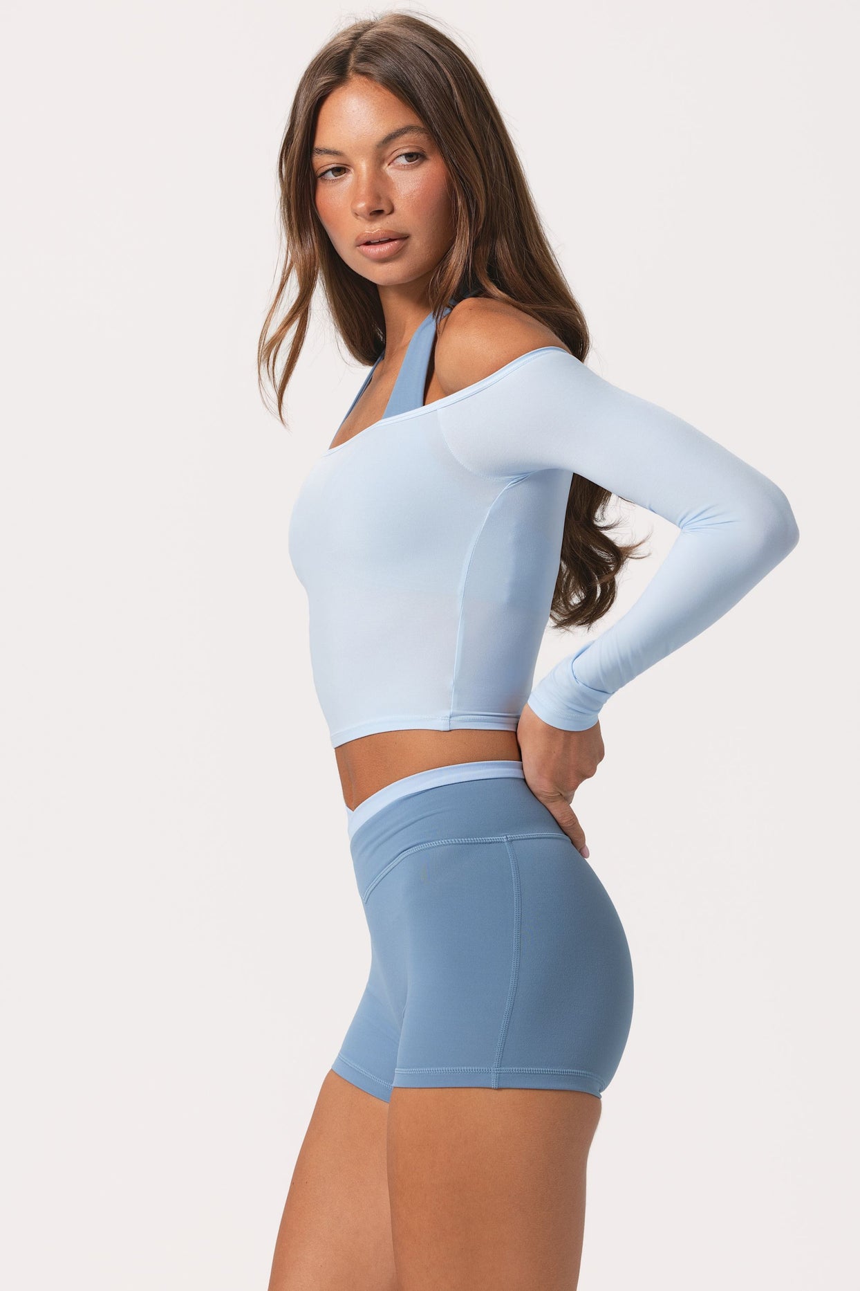 Soft Jersey Off-Shoulder Top in Powder Blue - 3