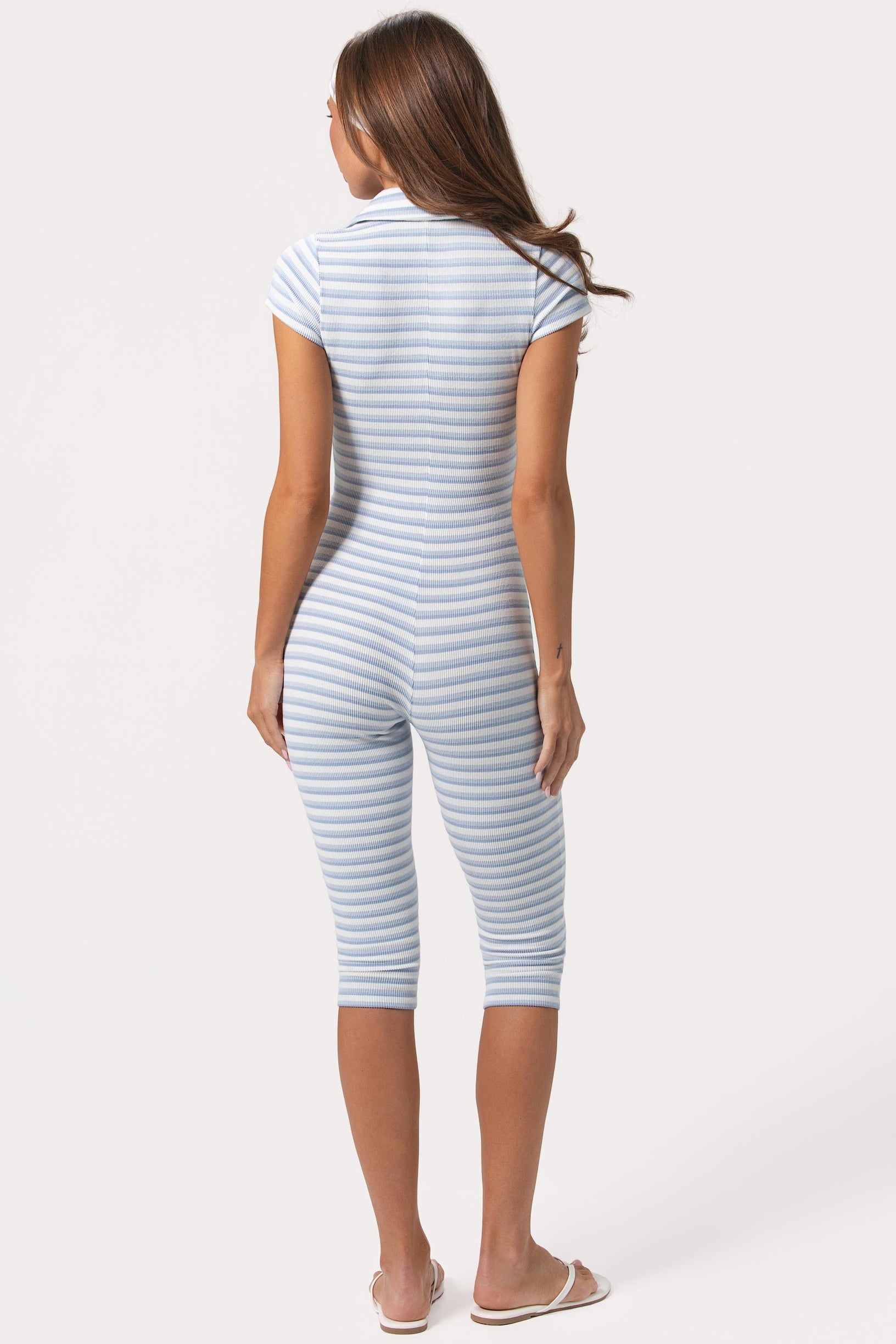 Ribbed Jersey Capri Jumpsuit in Blue Stripe - 2