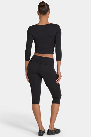 Bo+Tee model Kiele wearing the BT16390__Black Leggings in Black Modal fabric perfect for casual outings