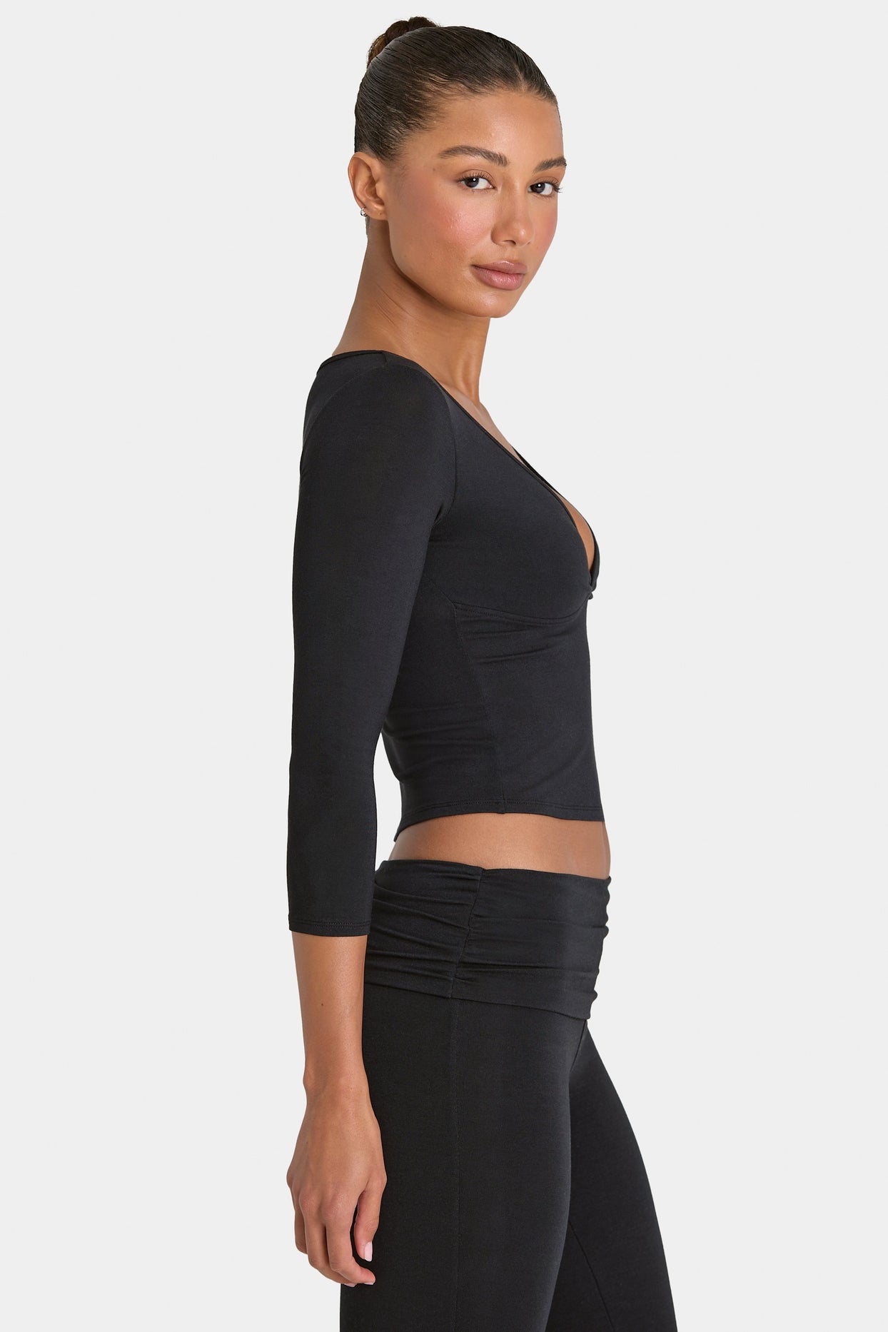 ButterCloud™ 3/4 Sleeve Top in Black - 4