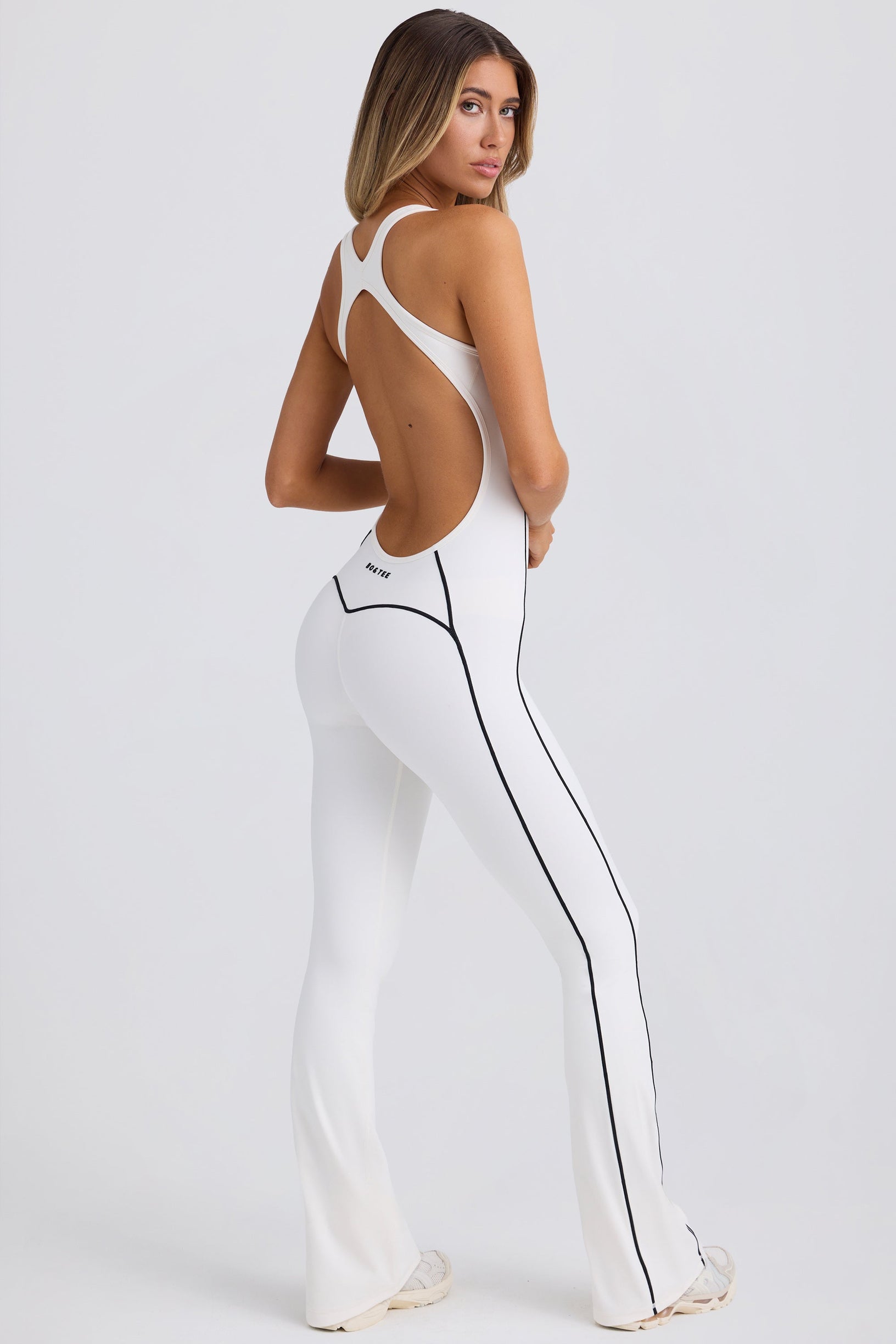 Petite Soft Active Open-Back Jumpsuit in White - 1