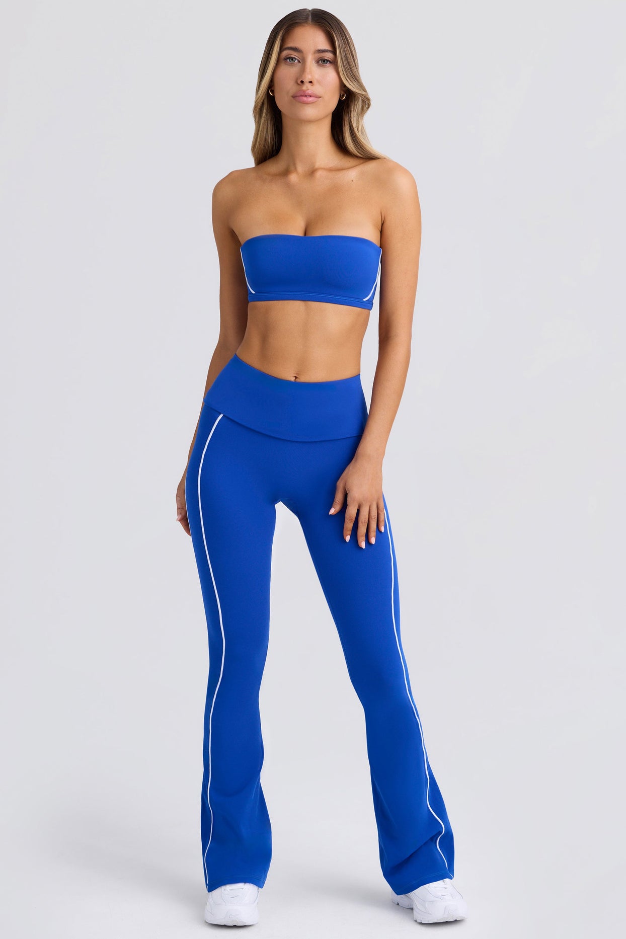 Soft Active Foldover Flared Trousers in Cobalt Blue