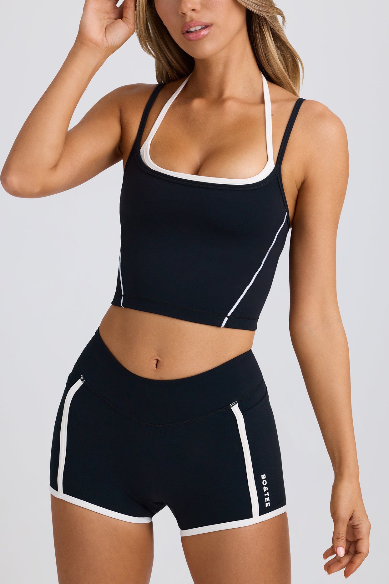 Soft Active Layered Cropped Tank Top in Black