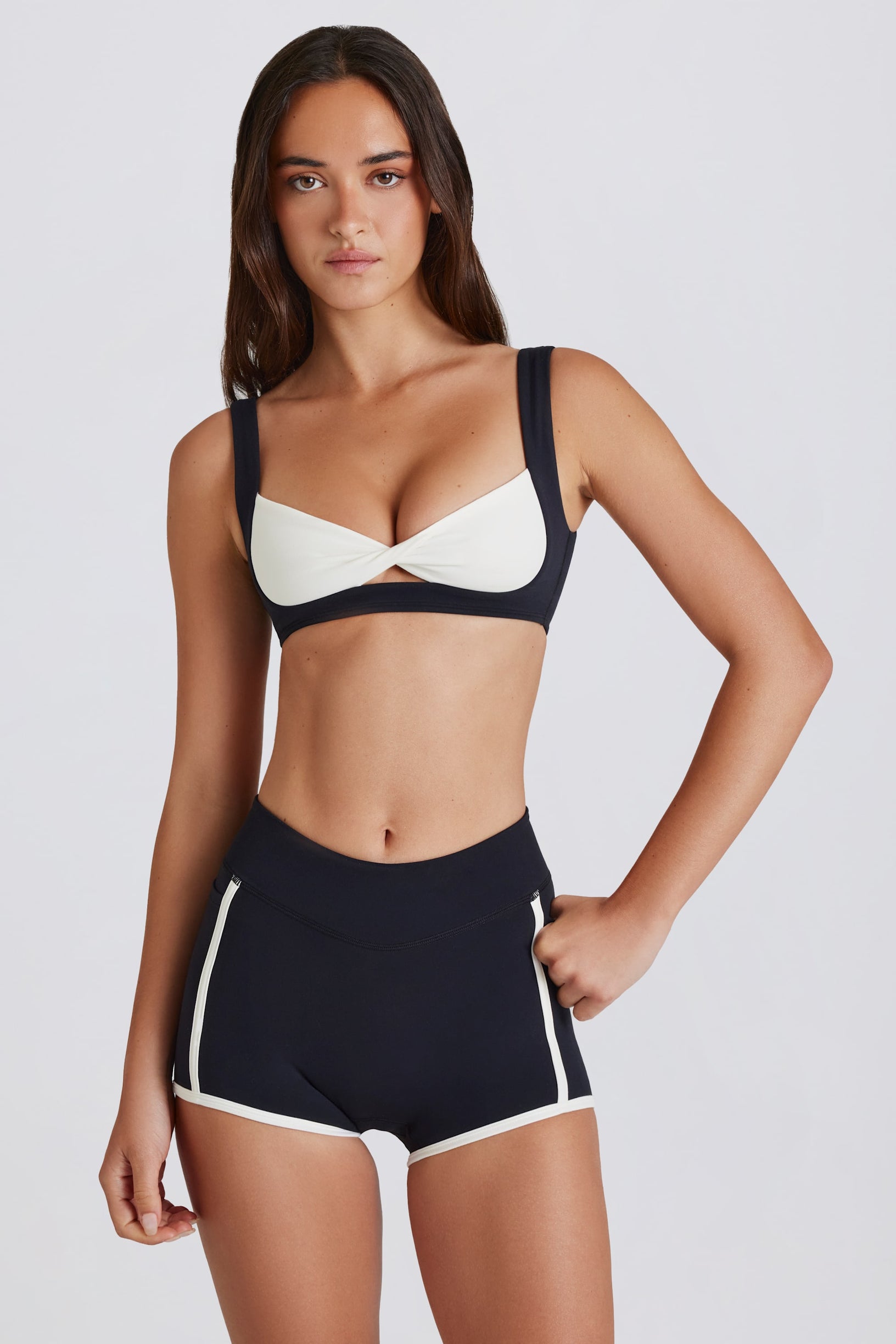 Soft Active Contrast Mini Shorts in Black - 1