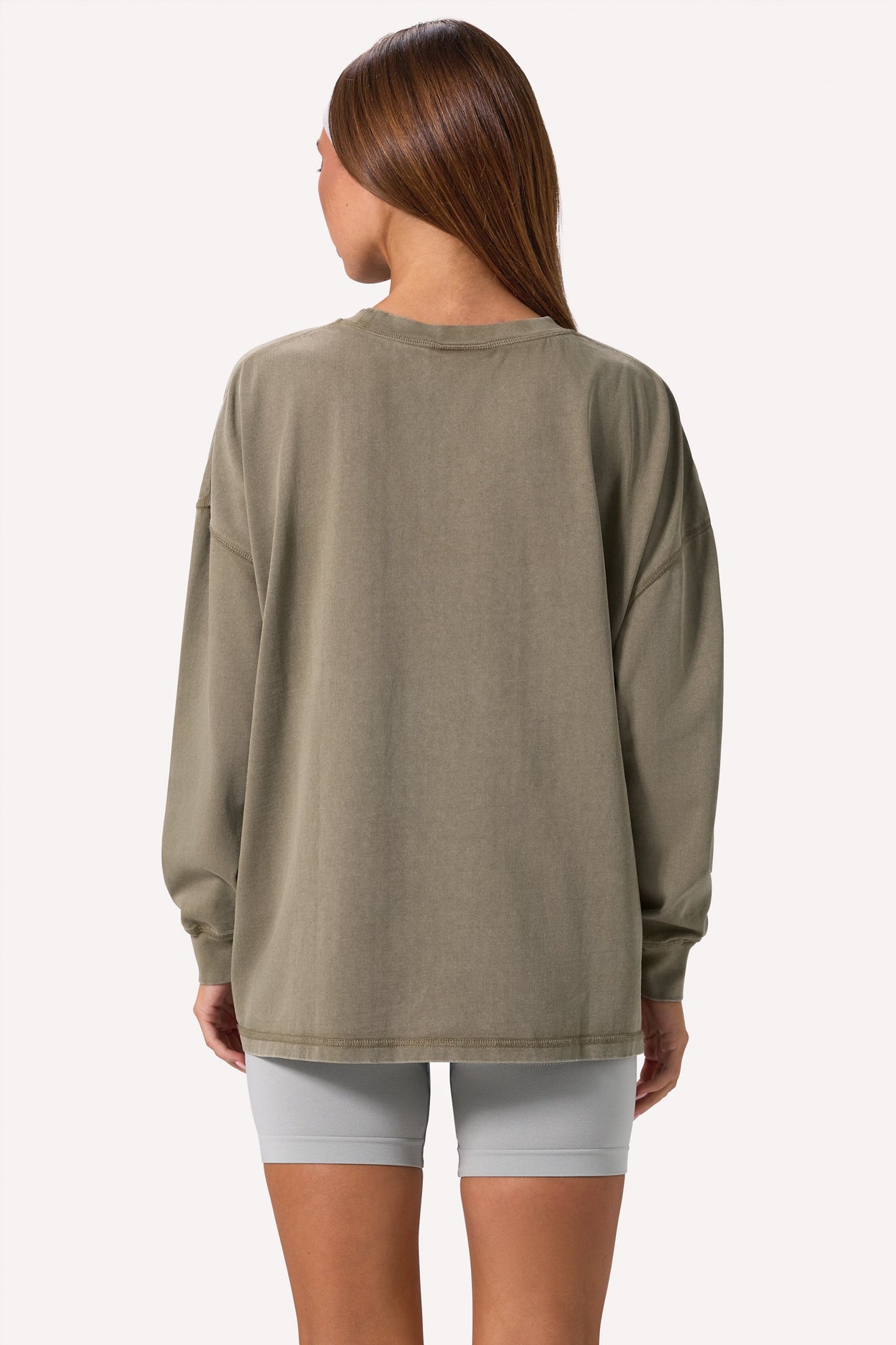 Acid Wash Long-Sleeve Oversized T-Shirt in Light Green - 2