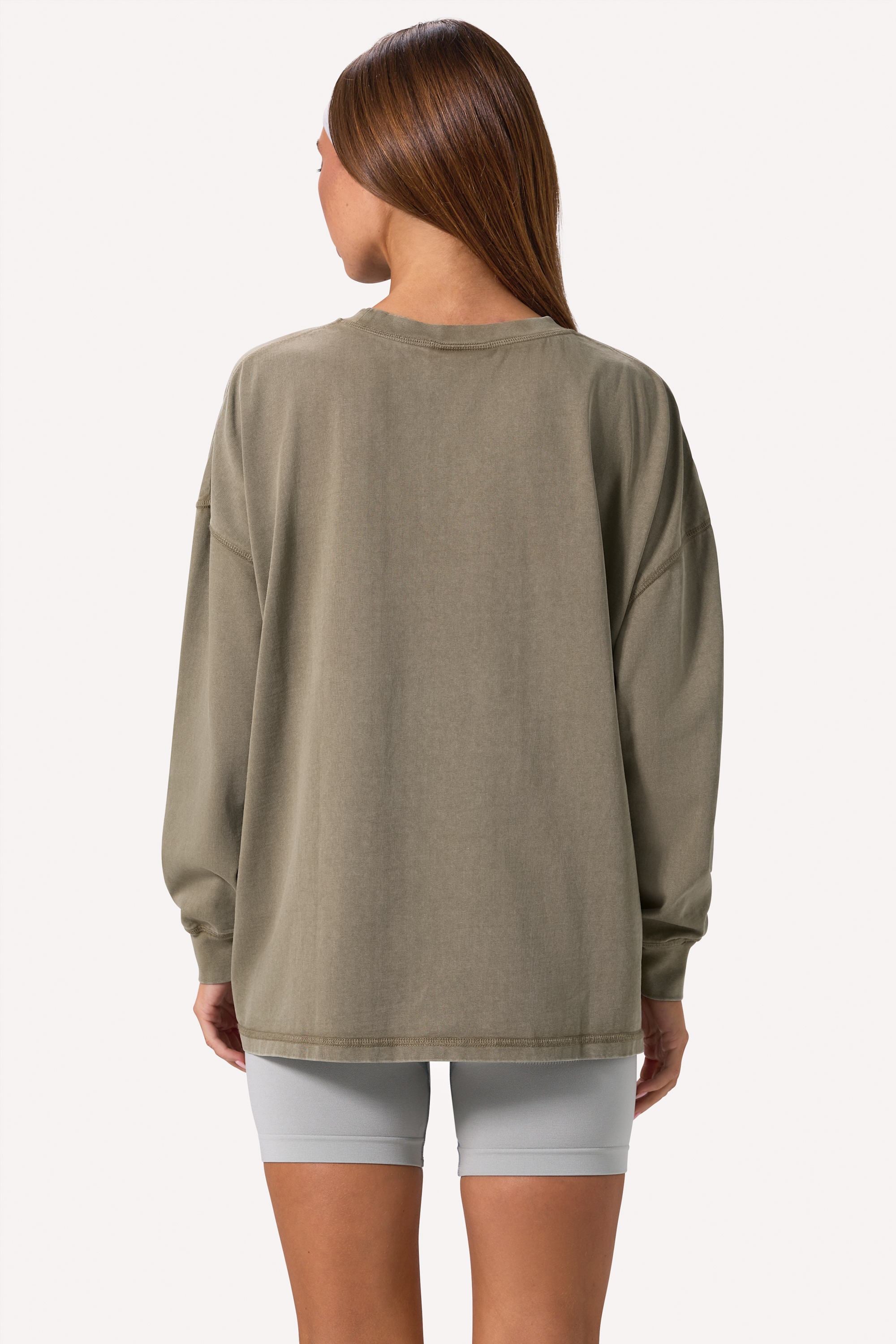Acid Wash Long-Sleeve Oversized T-Shirt in Light Green - 2