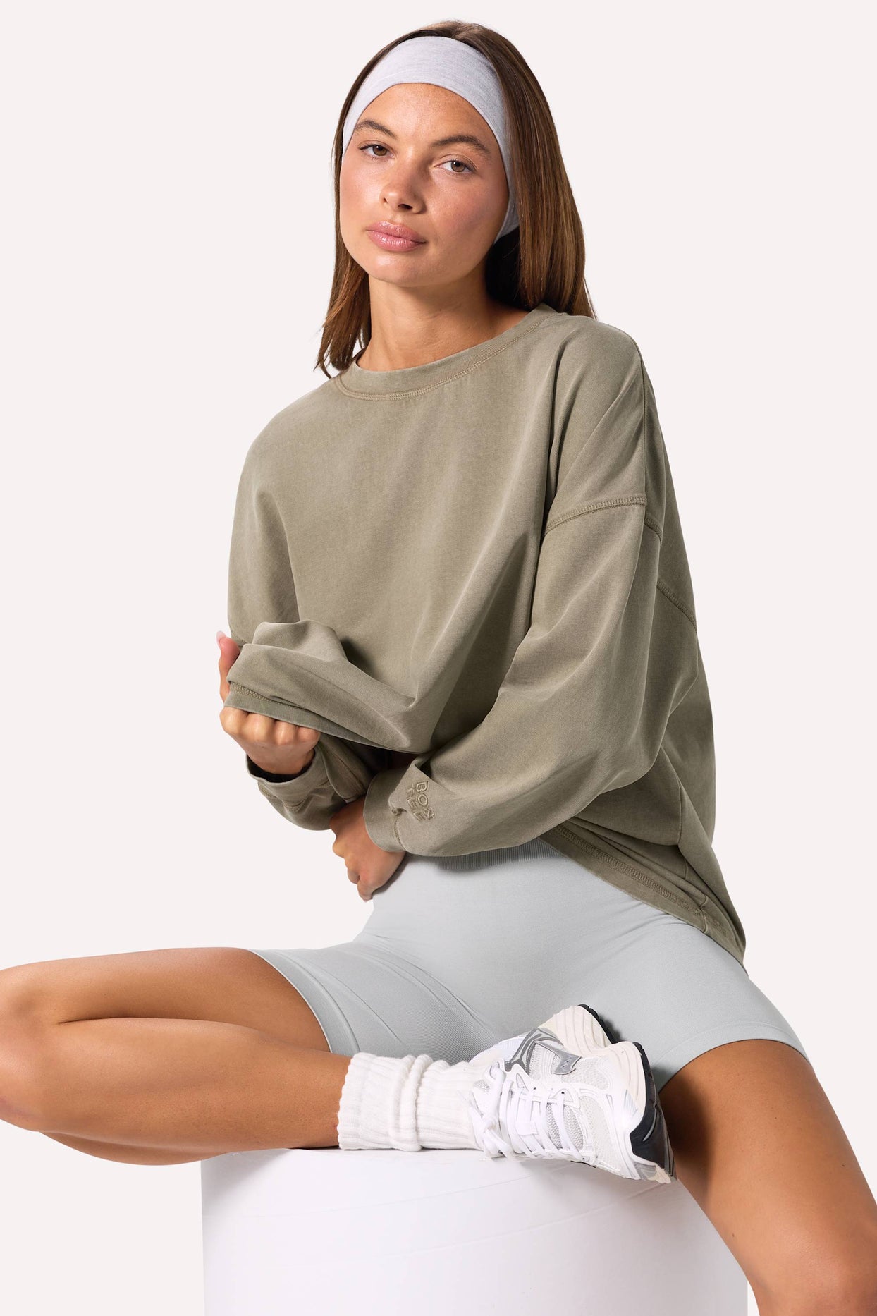 Acid Wash Long-Sleeve Oversized T-Shirt in Light Green - 1