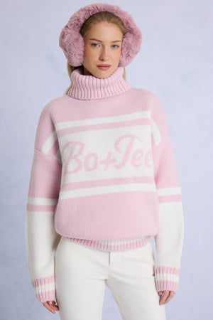 Knit Turtleneck Oversized Jumper in Powder Pink