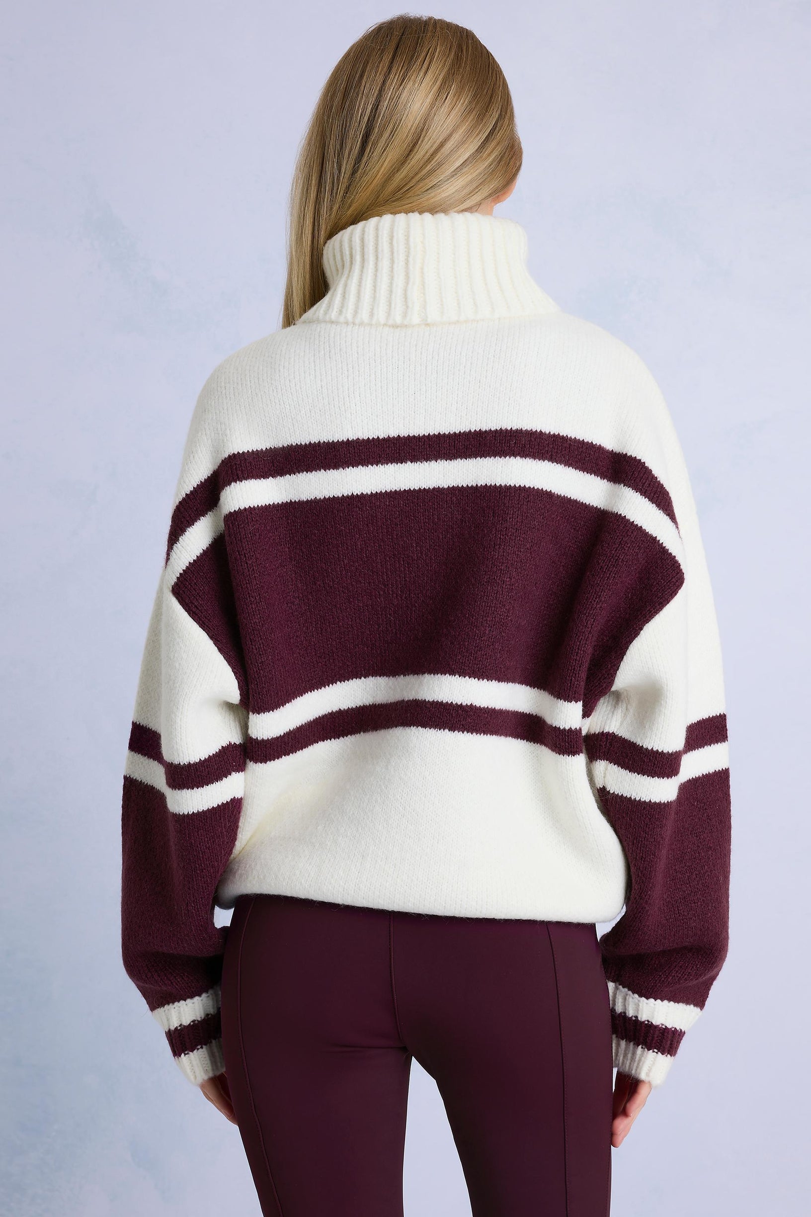 Knit Turtleneck Oversized Jumper in Burgundy - 2
