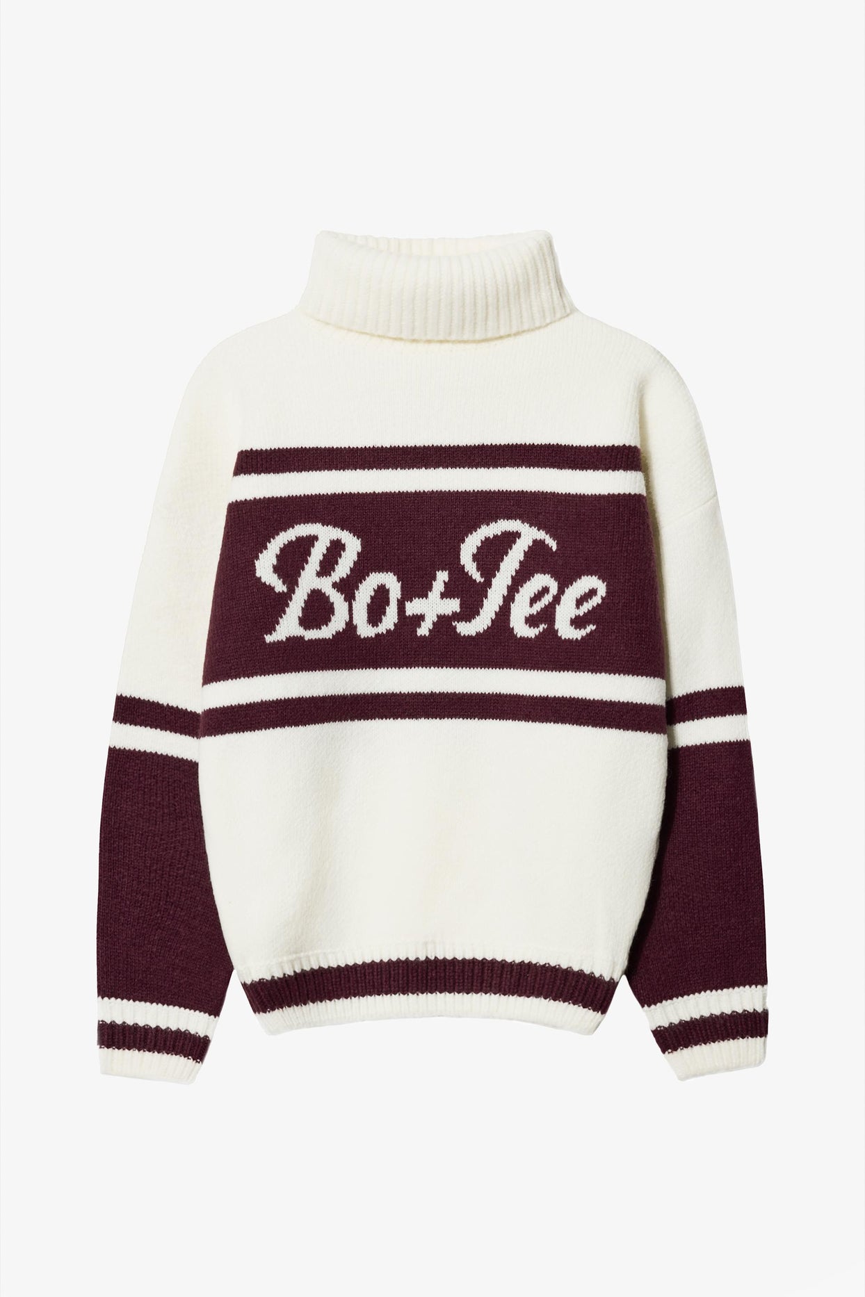 Knit Turtleneck Oversized Jumper in Burgundy - 3