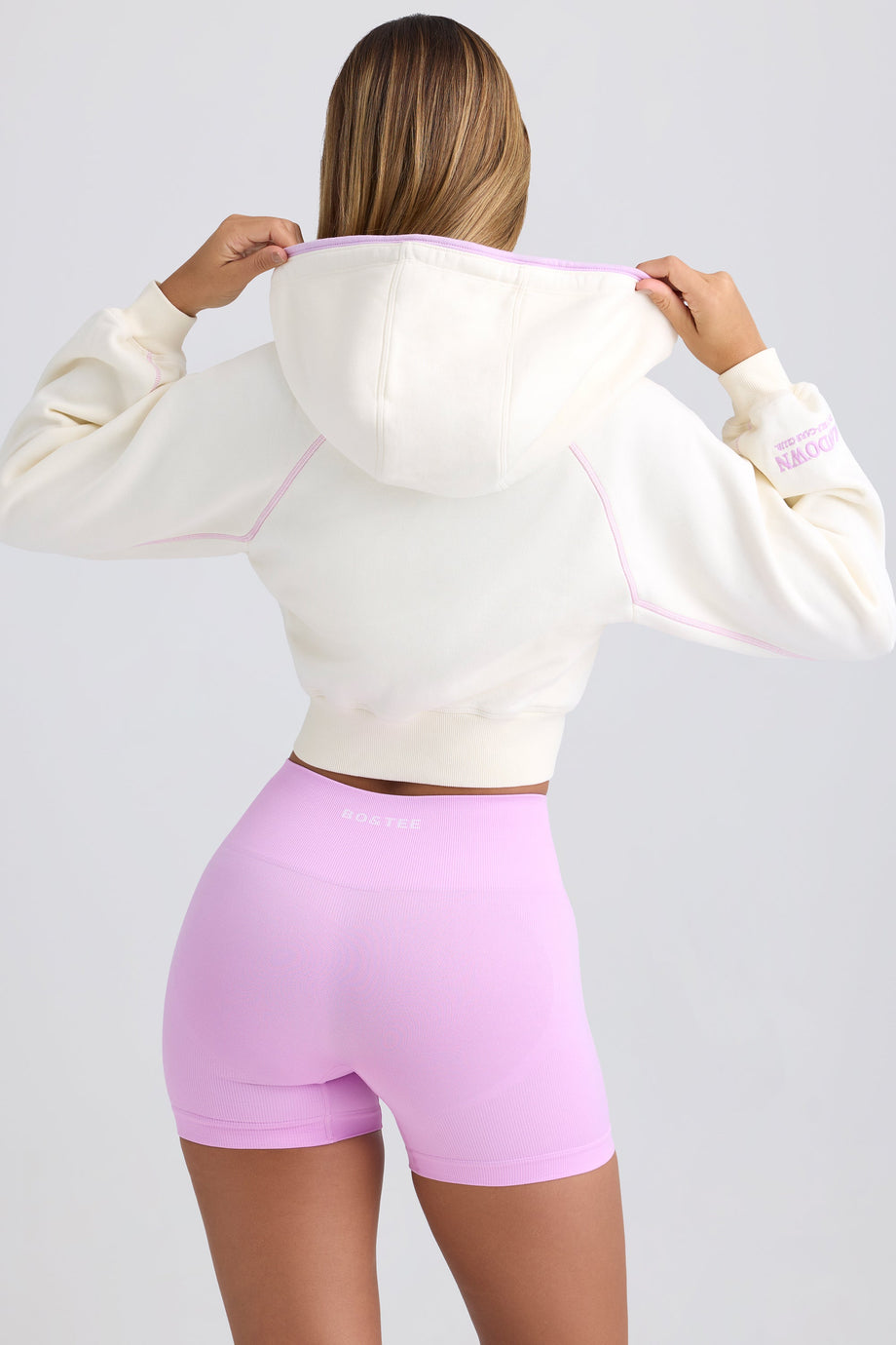 Zip-Up Cropped Hoodie in Eggshell