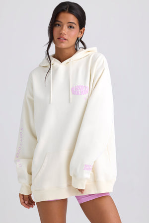 Heavyweight Brushed Fleece Oversized Hoodie in Egg Shell