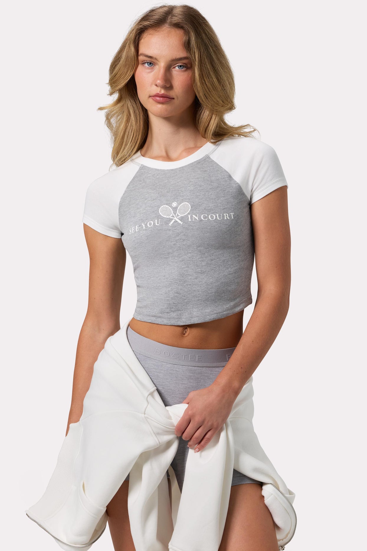 Graphic-Print Cropped T-Shirt in Grey Marl - 1