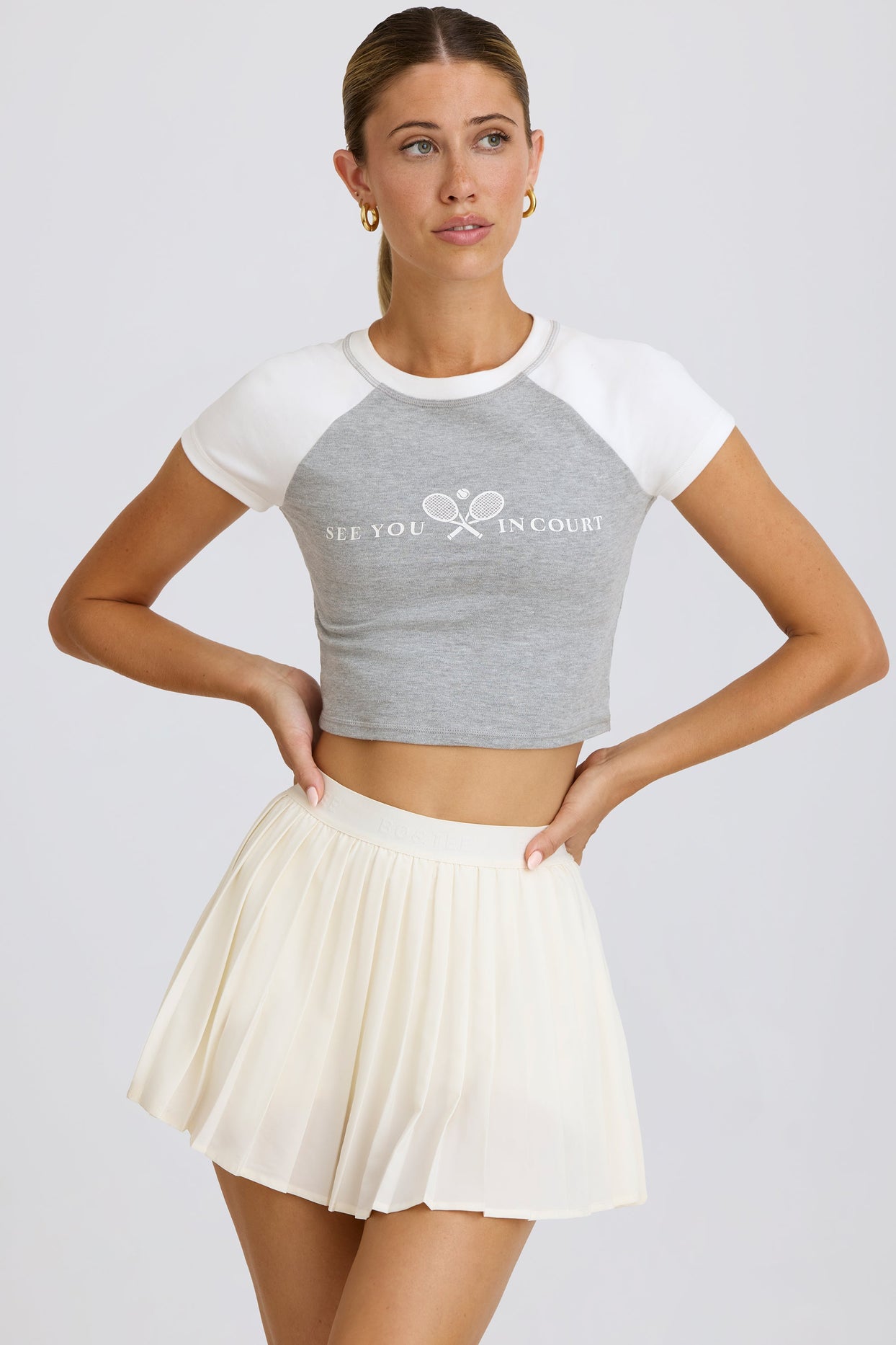 Graphic-Print Cropped T-Shirt in Grey Marl