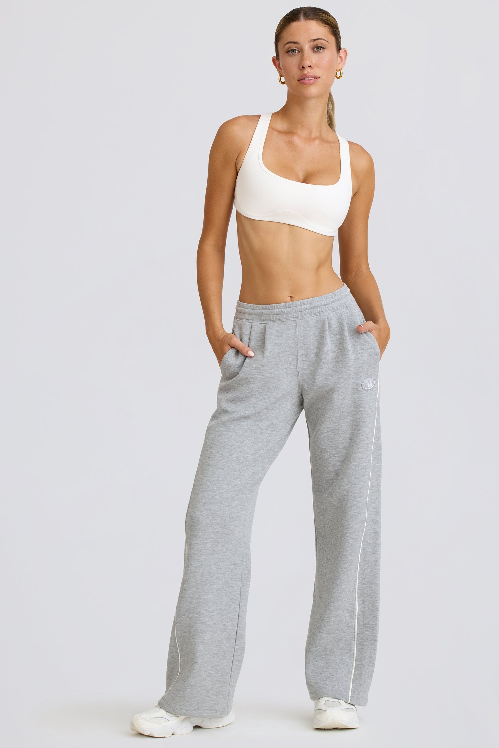 Mid-Rise Straight-Leg Joggers in Grey Marl - 1