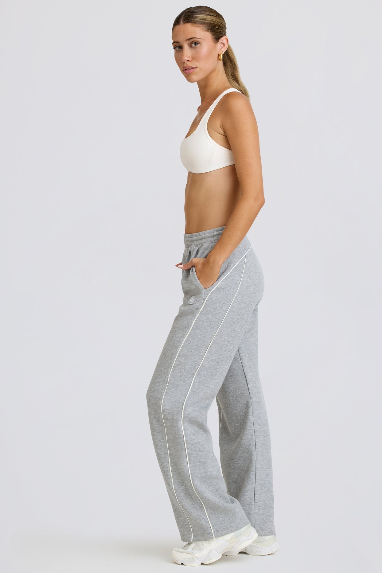 Petite Mid-Rise Straight-Leg Joggers in Grey Marl