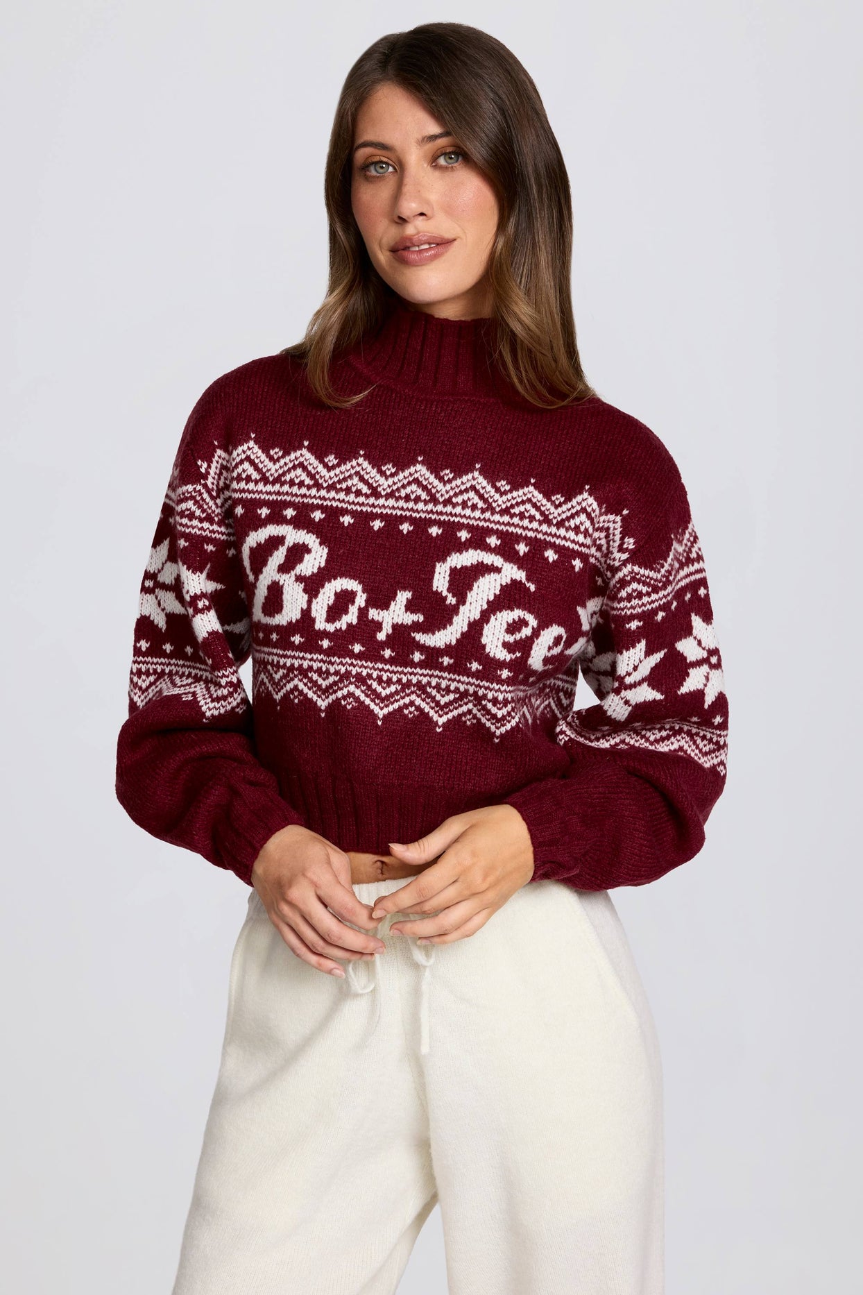 Jacquard-Knit Cropped Jumper in Crimson Red - 1