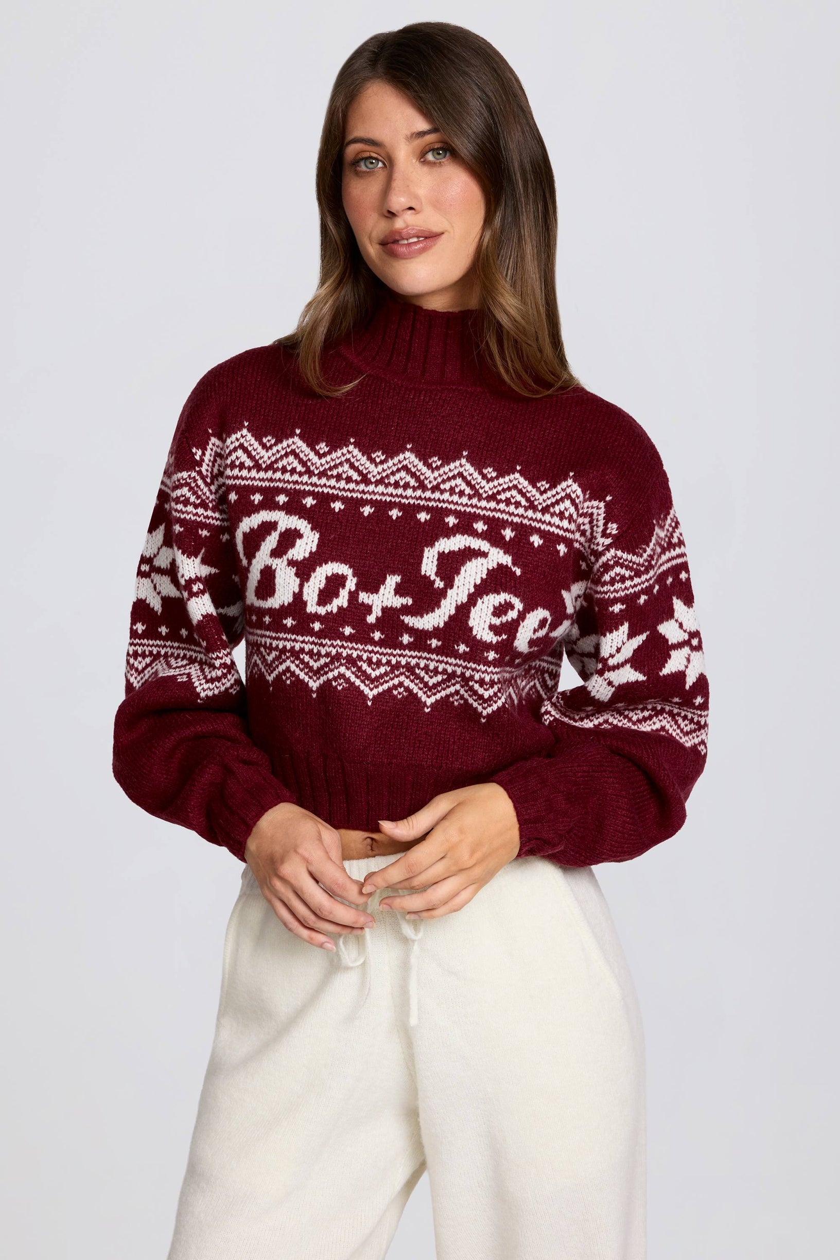 Jacquard-Knit Cropped Jumper in Crimson Red - 1