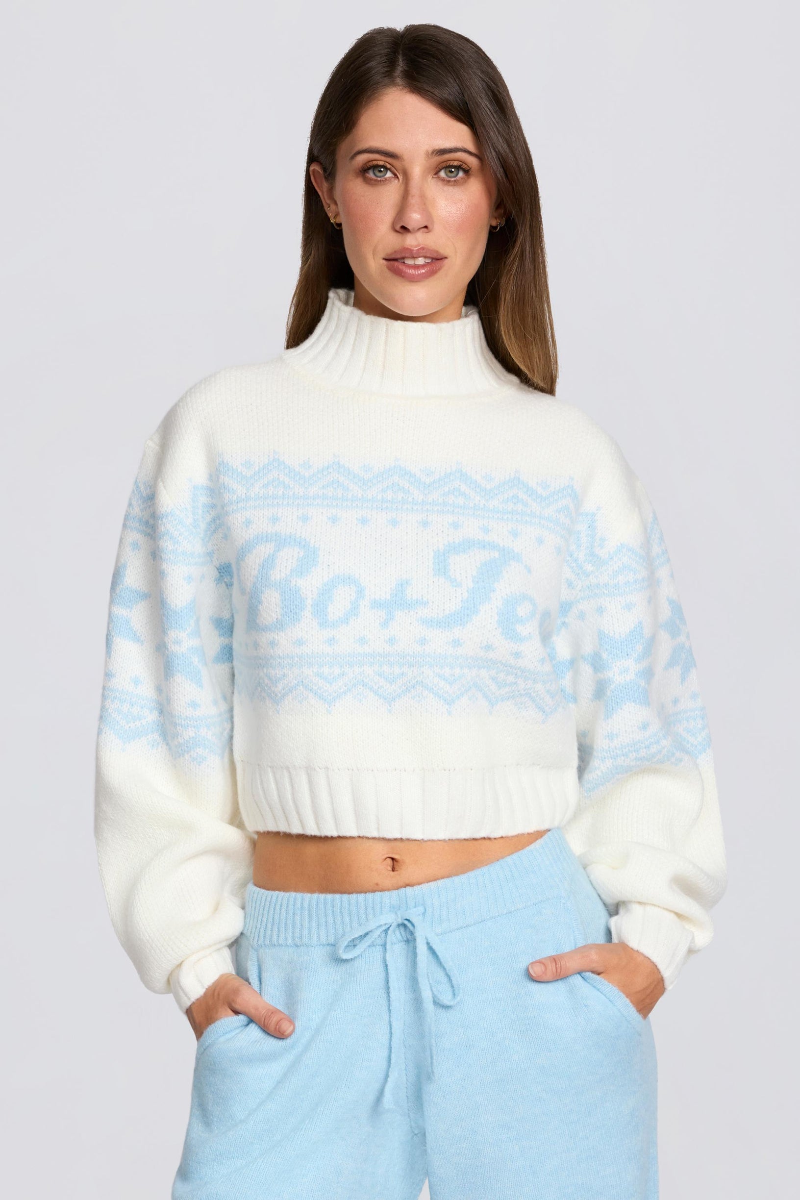 Jacquard-Knit Cropped Jumper in Ivory - 1