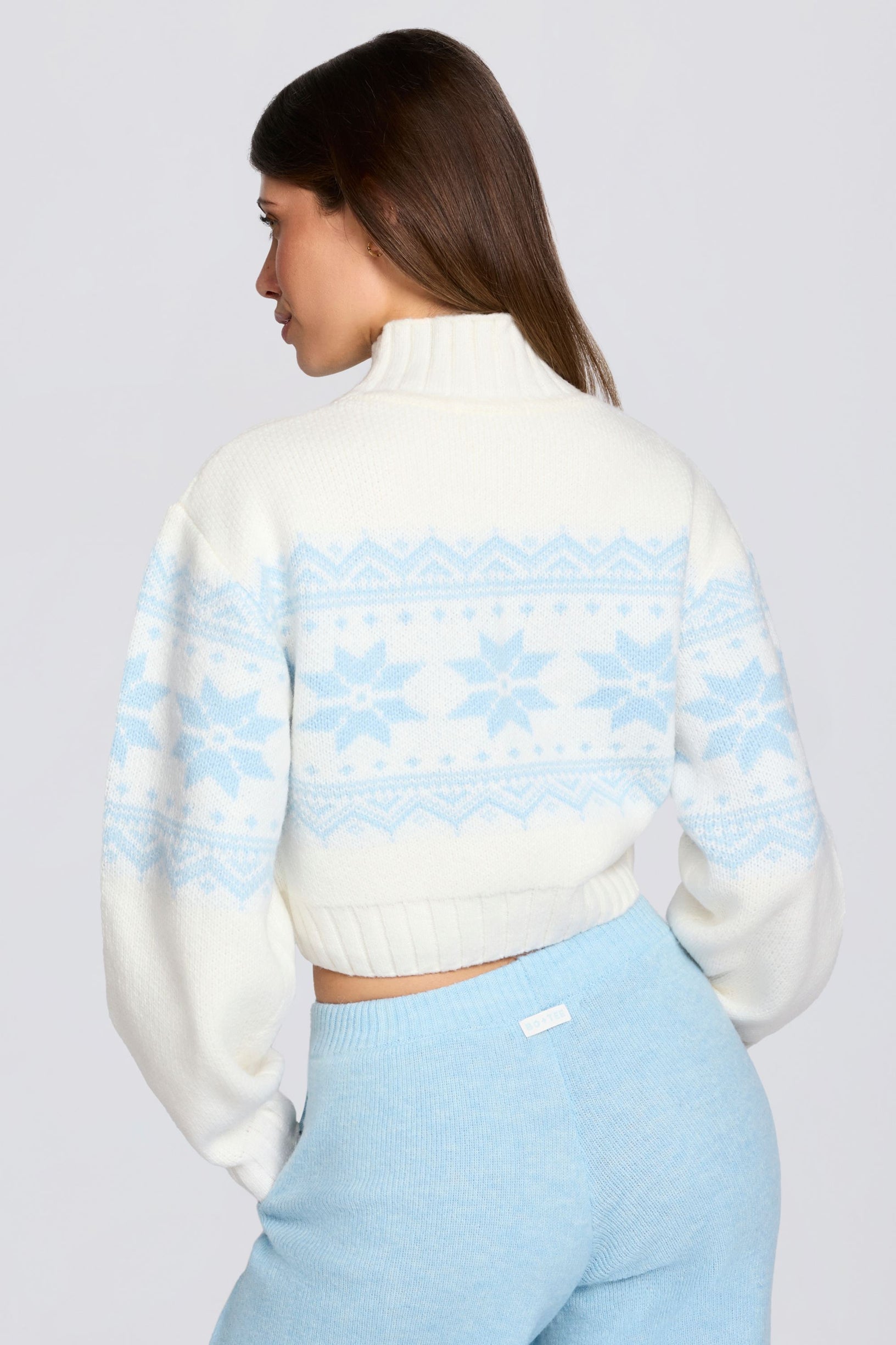 Jacquard-Knit Cropped Jumper in Ivory - 2