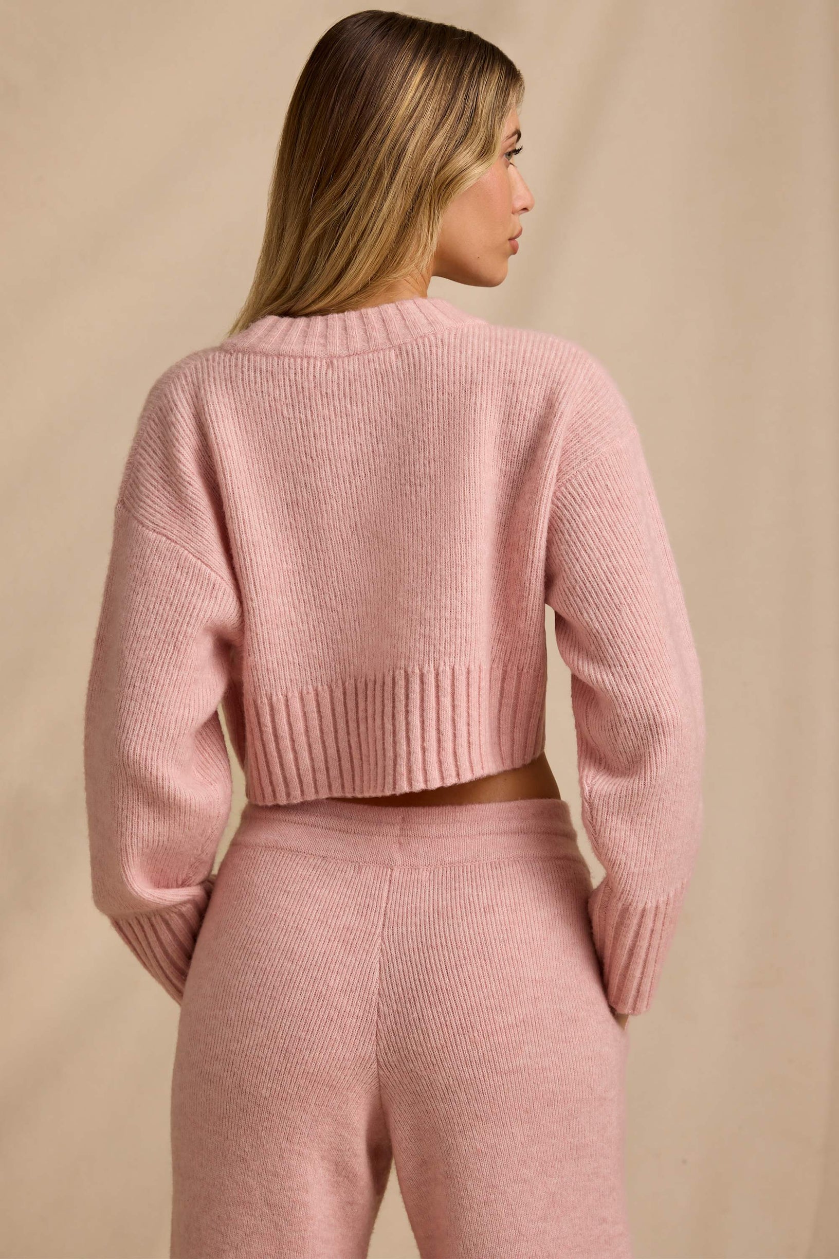 Ribbed Knit Cropped Jumper in Blush Pink - 2