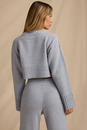 Ribbed Knit Cropped Jumper in Soft Blue