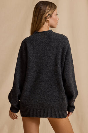 Ribbed Knit Oversized Jumper in Charcoal Marl