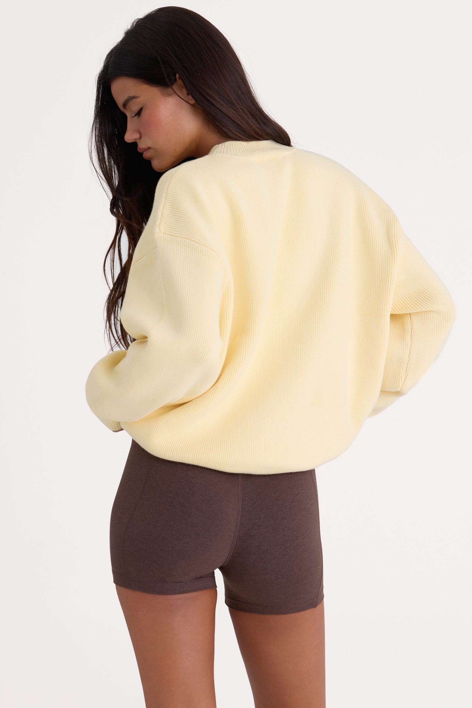 Ribbed Knit Oversized Jumper in Lemon - 2