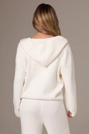 Ribbed Knit Oversized Hoodie in Ivory