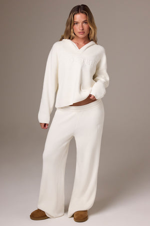 Ribbed Knit Wide-Leg Joggers in Ivory