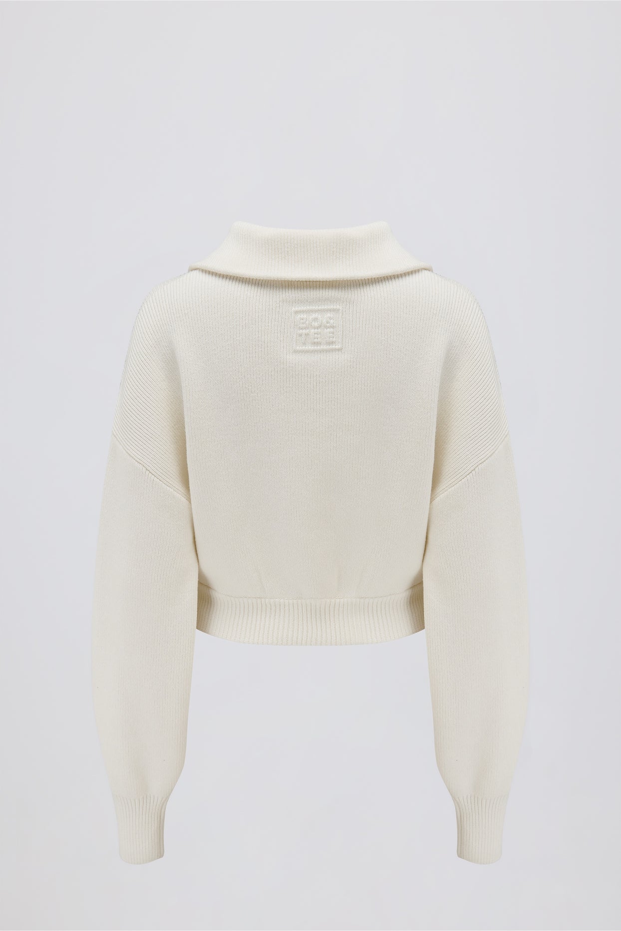 Ribbed Knit Zip-Up Cropped Sweatshirt in Ivory - 2