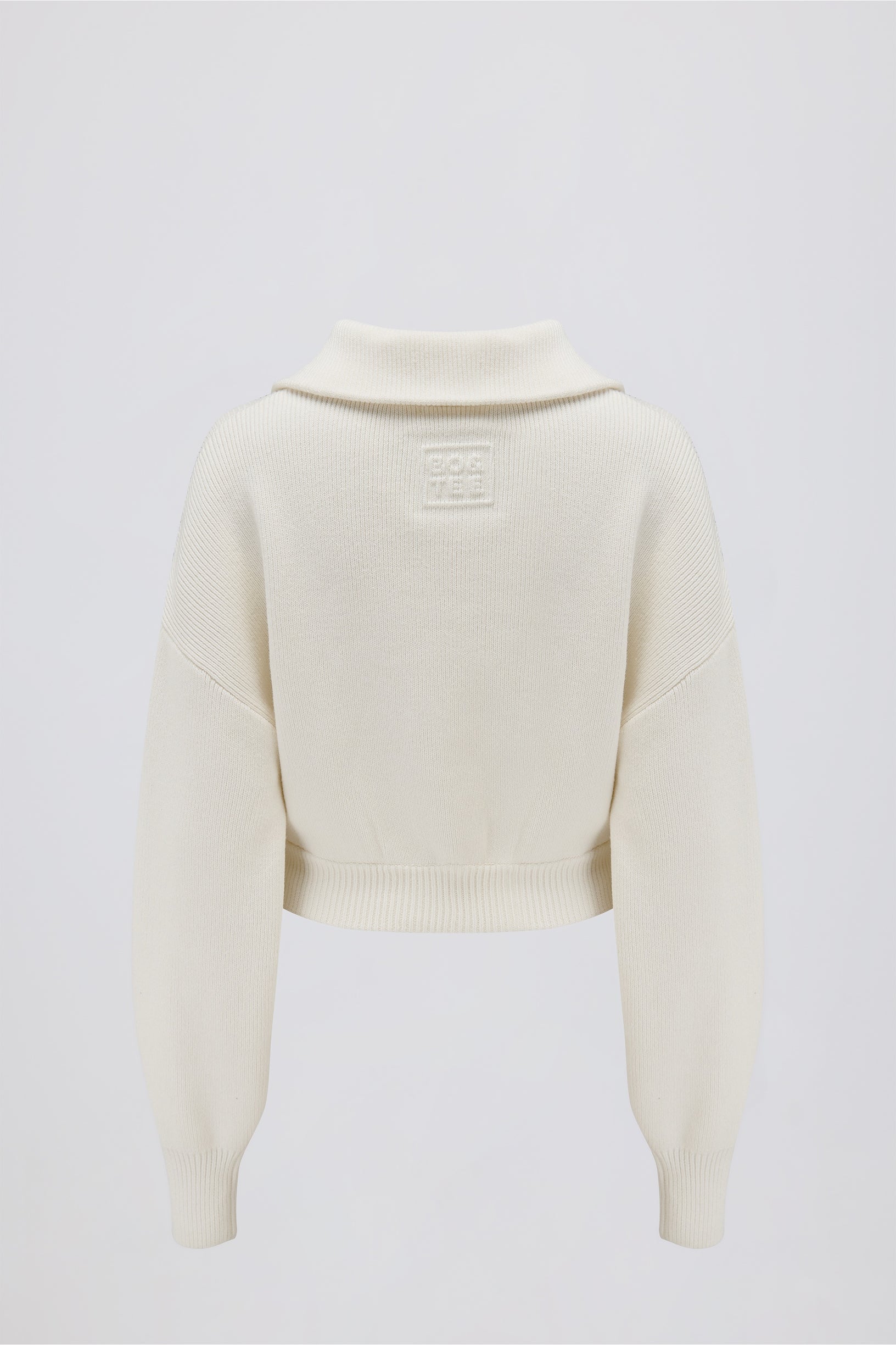 Ribbed Knit Zip-Up Cropped Sweatshirt in Ivory - 2