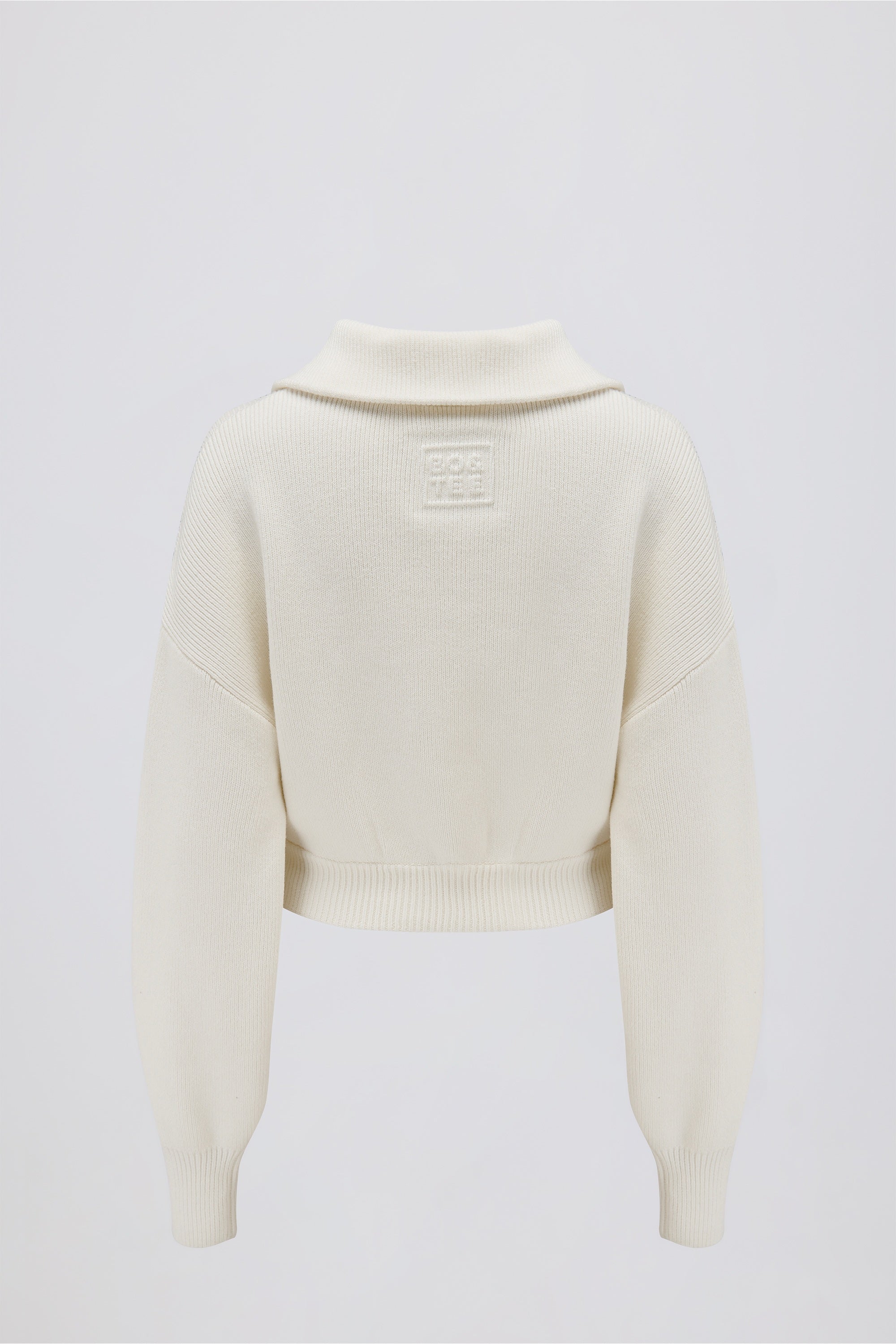 Ribbed Knit Zip-Up Cropped Sweatshirt in Ivory - 2