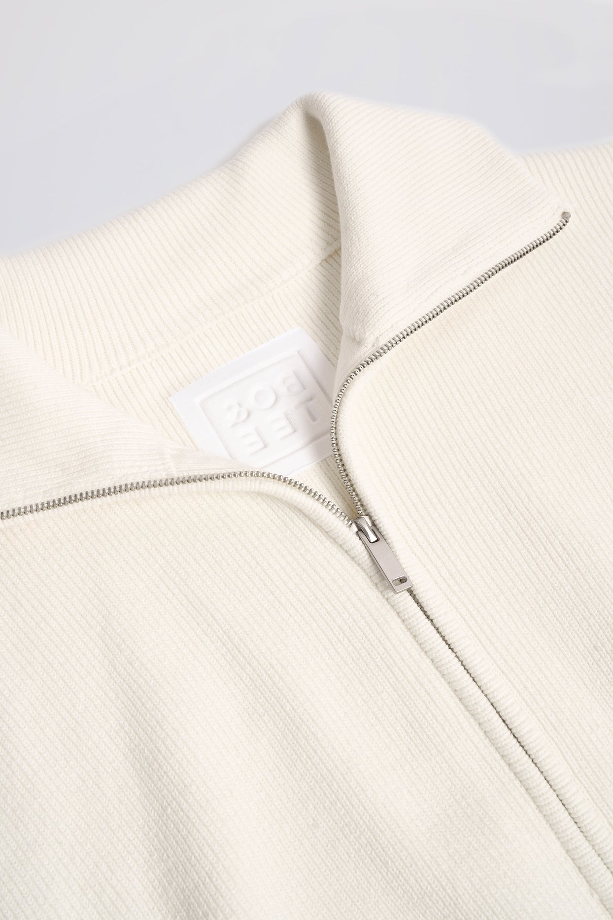 Ribbed Knit Zip-Up Cropped Sweatshirt in Ivory - 6