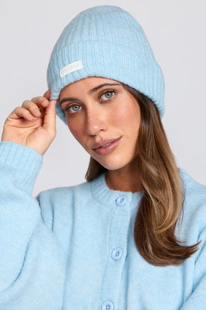 Ribbed Knit Beanie Hat in Powder Blue