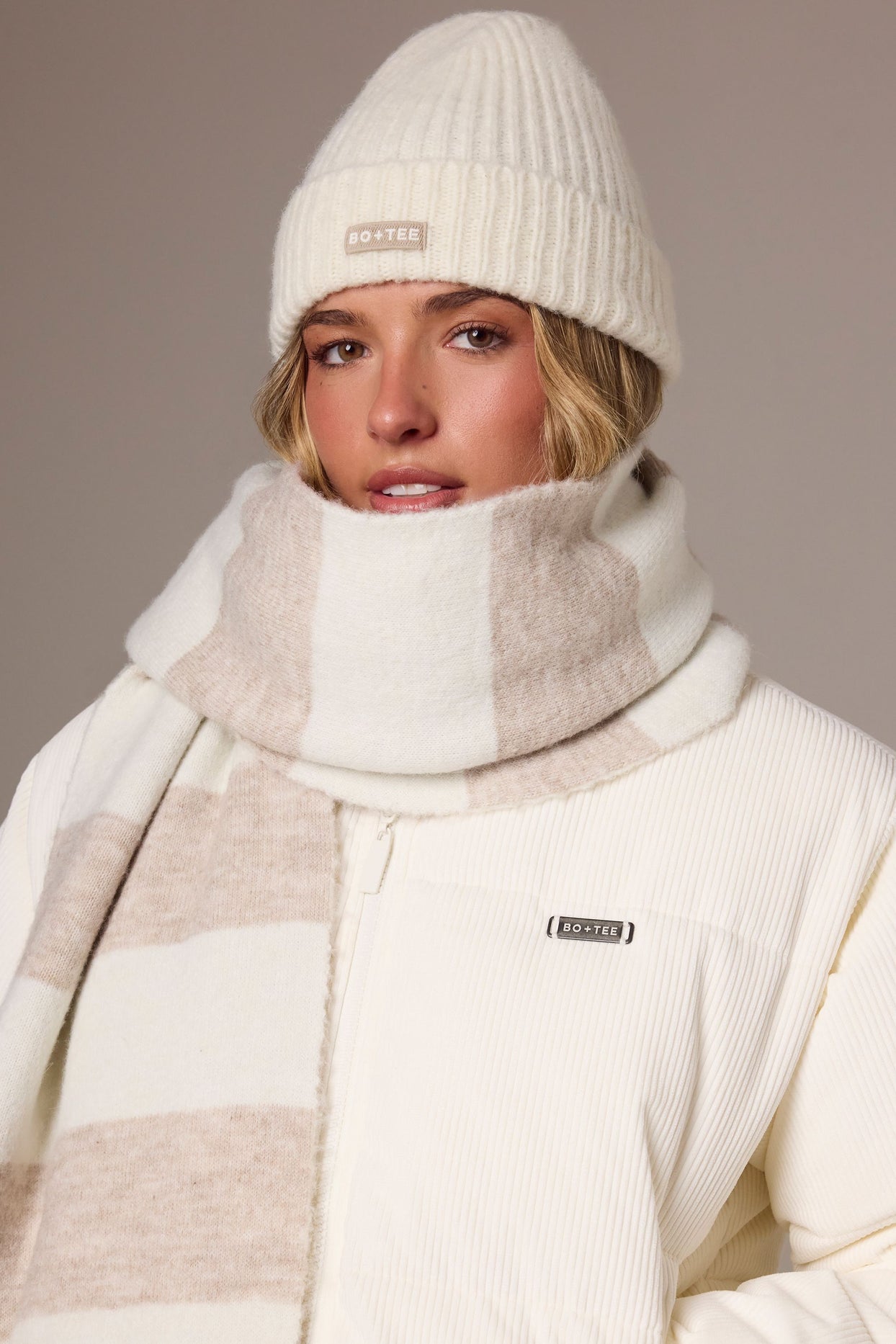 Ribbed Knit Beanie Hat in Ivory - 4