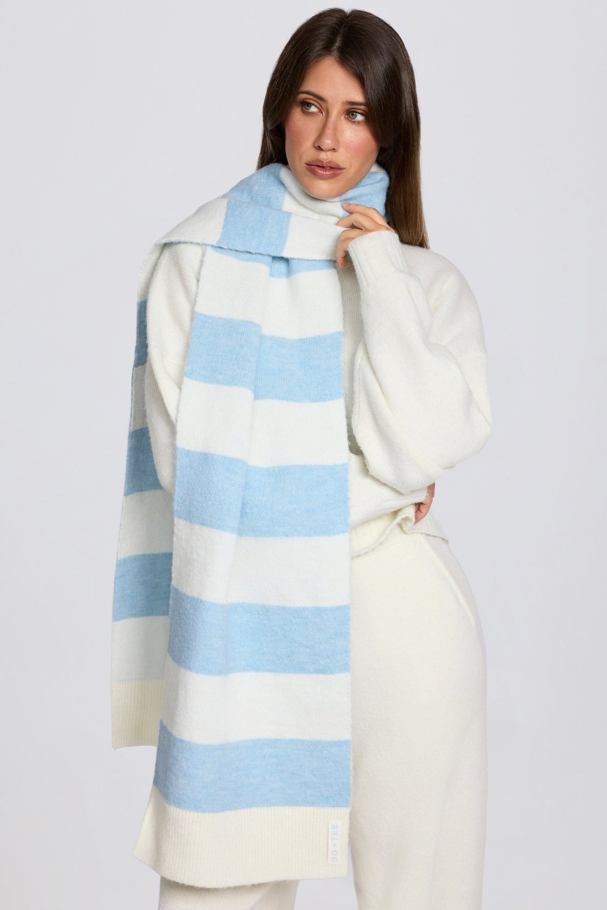 Knit Striped Scarf in Powder Blue - 5