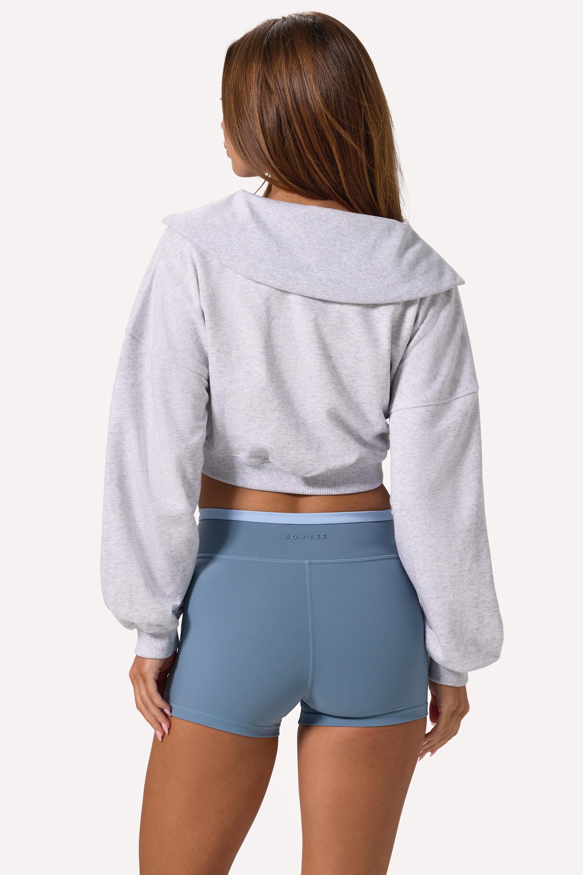 Quarter-Zip Cropped Sweatshirt in Grey Marl - 2