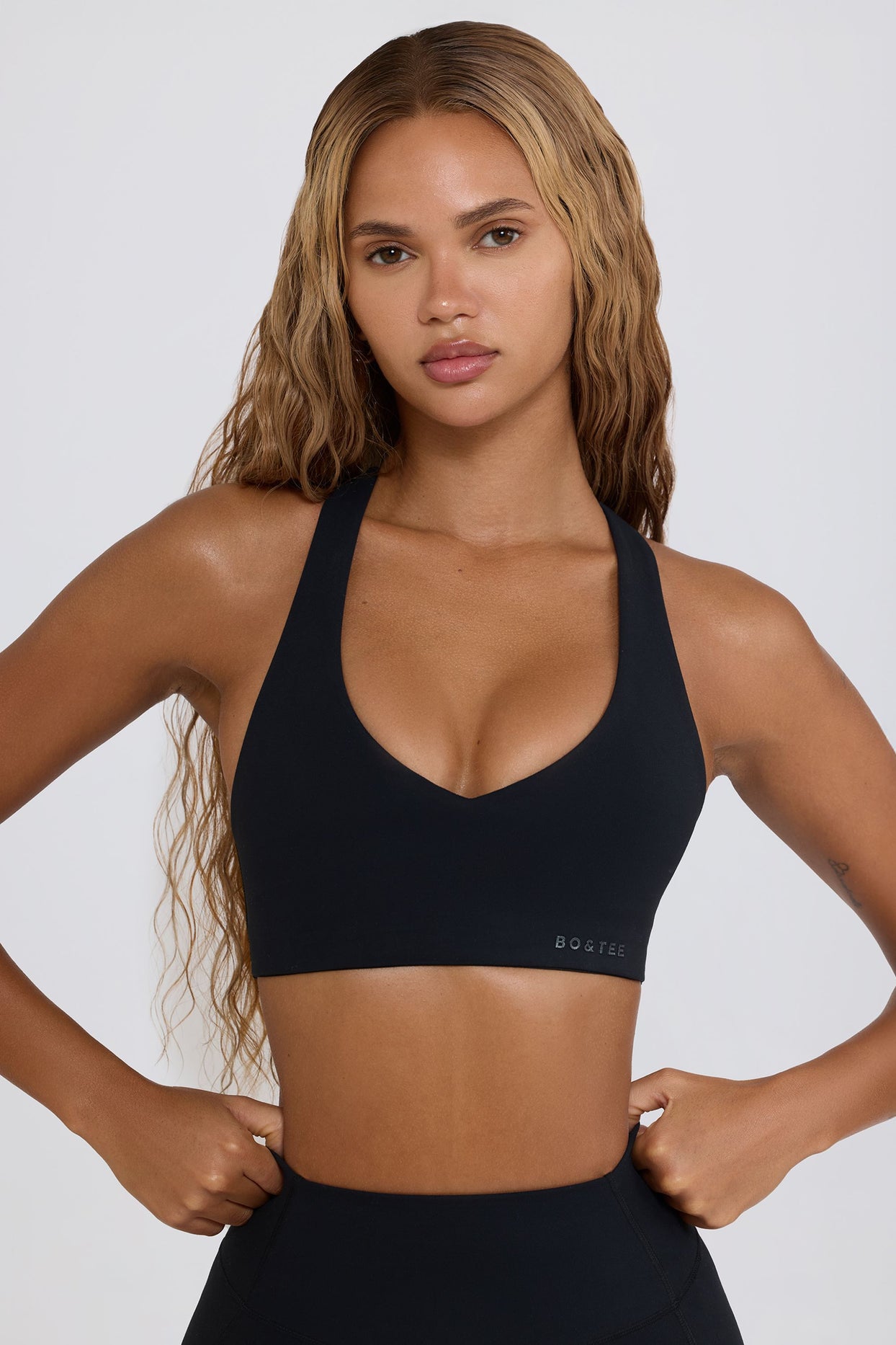 Soft Active V-Neck Sports Bra in Black - 2