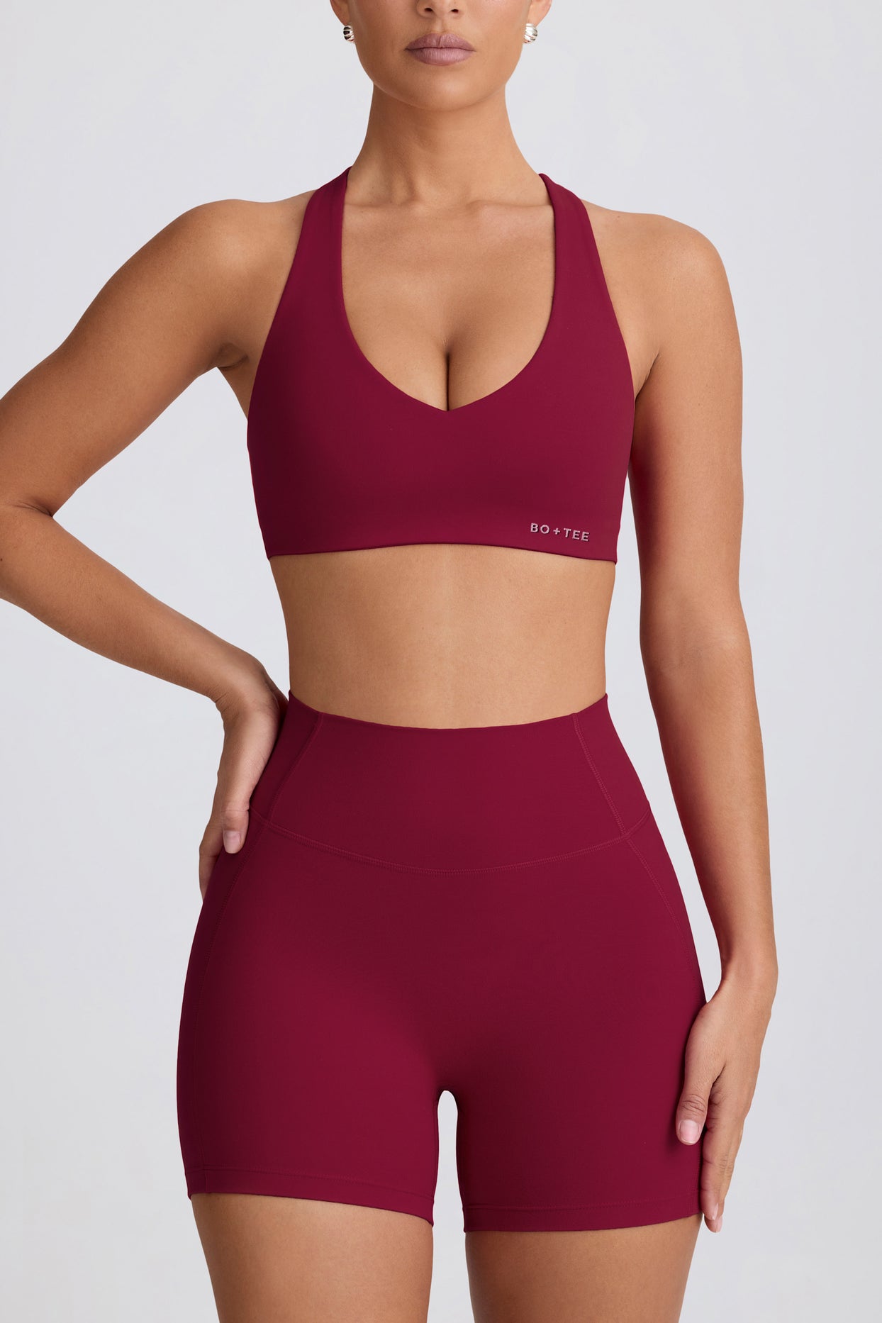 Soft Active V-Neck Sports Bra in Burgundy - 4