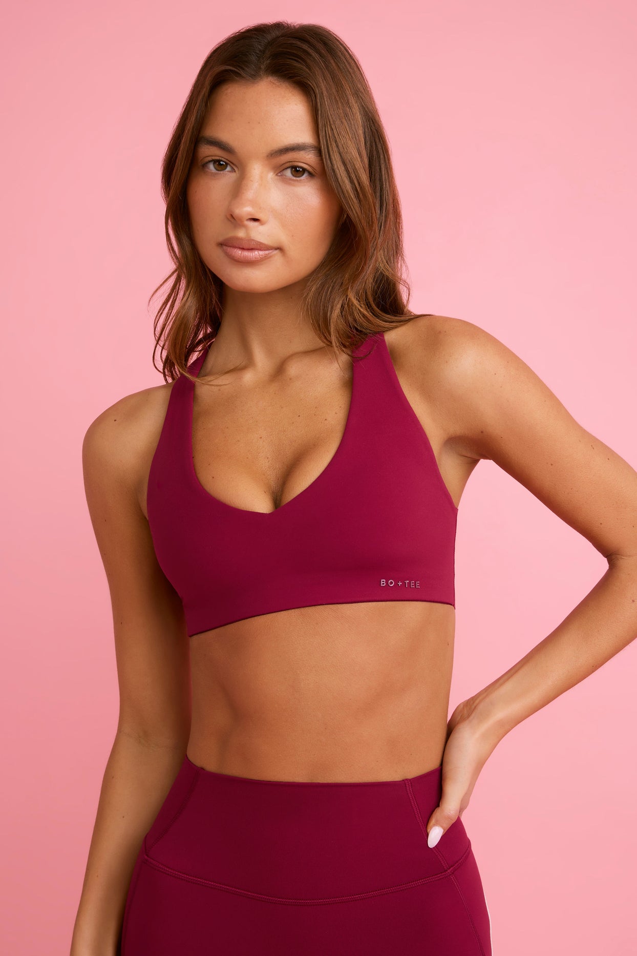 Soft Active V-Neck Sports Bra in Burgundy - 2