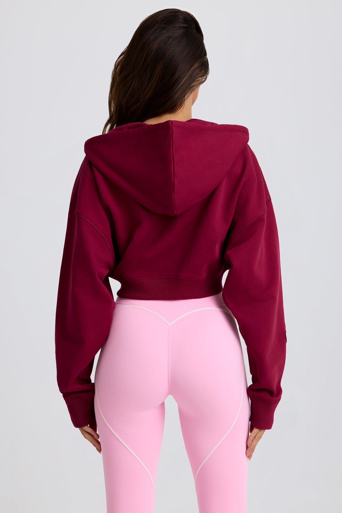 Cropped Zip-Up Hoodie in Burgundy