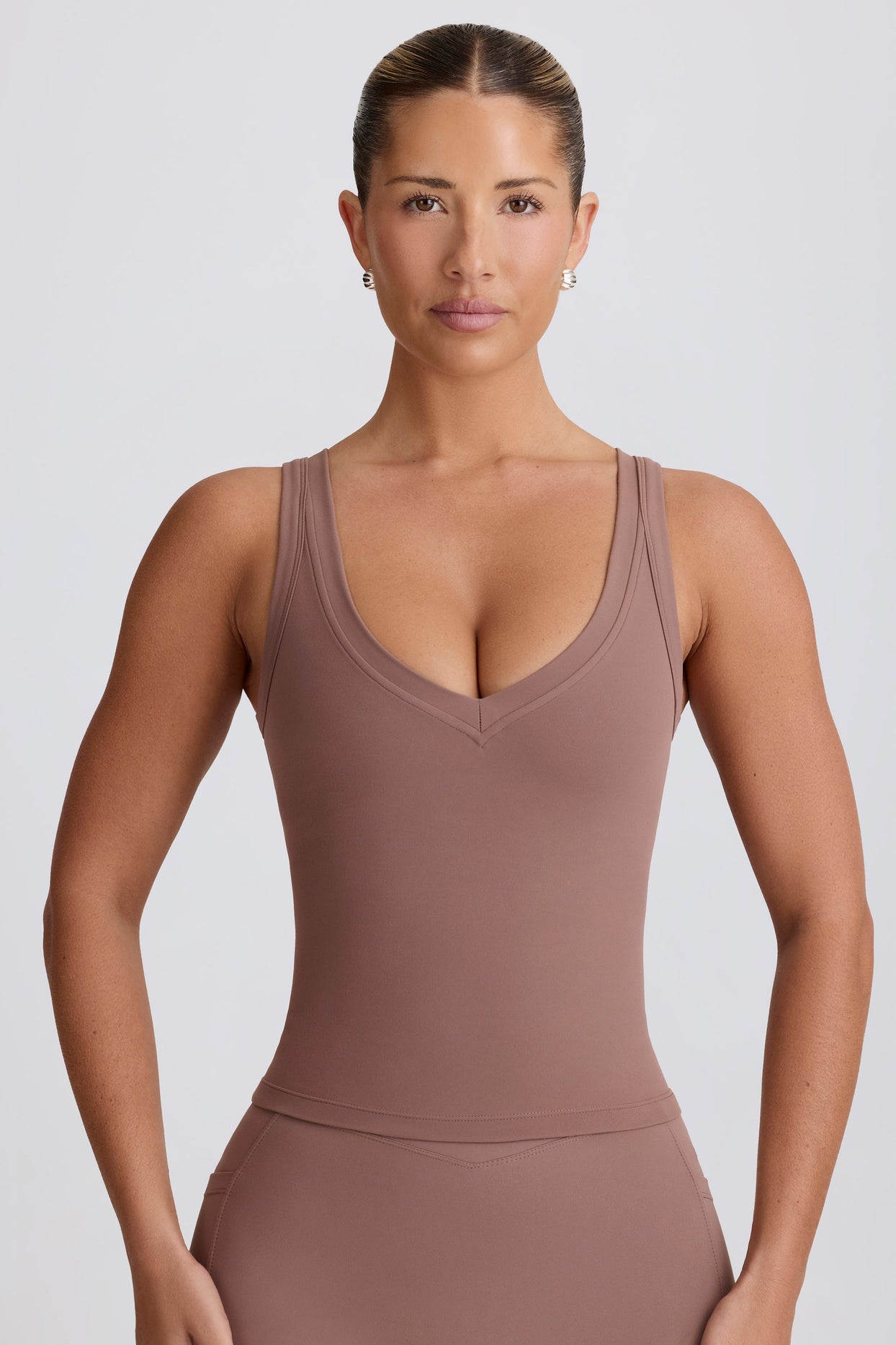 Soft Active V-Neck Tank Top in Mocha - 1