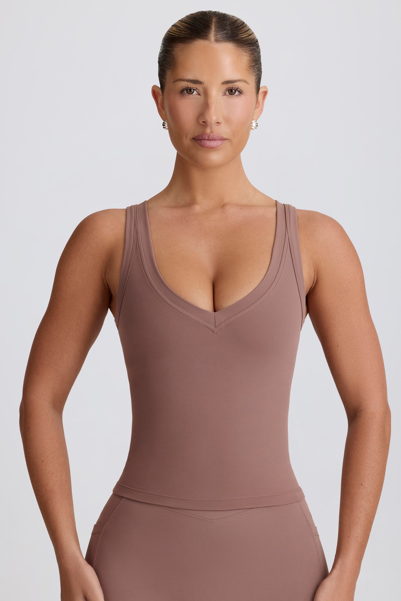Soft Active V-Neck Tank Top in Mocha - 1
