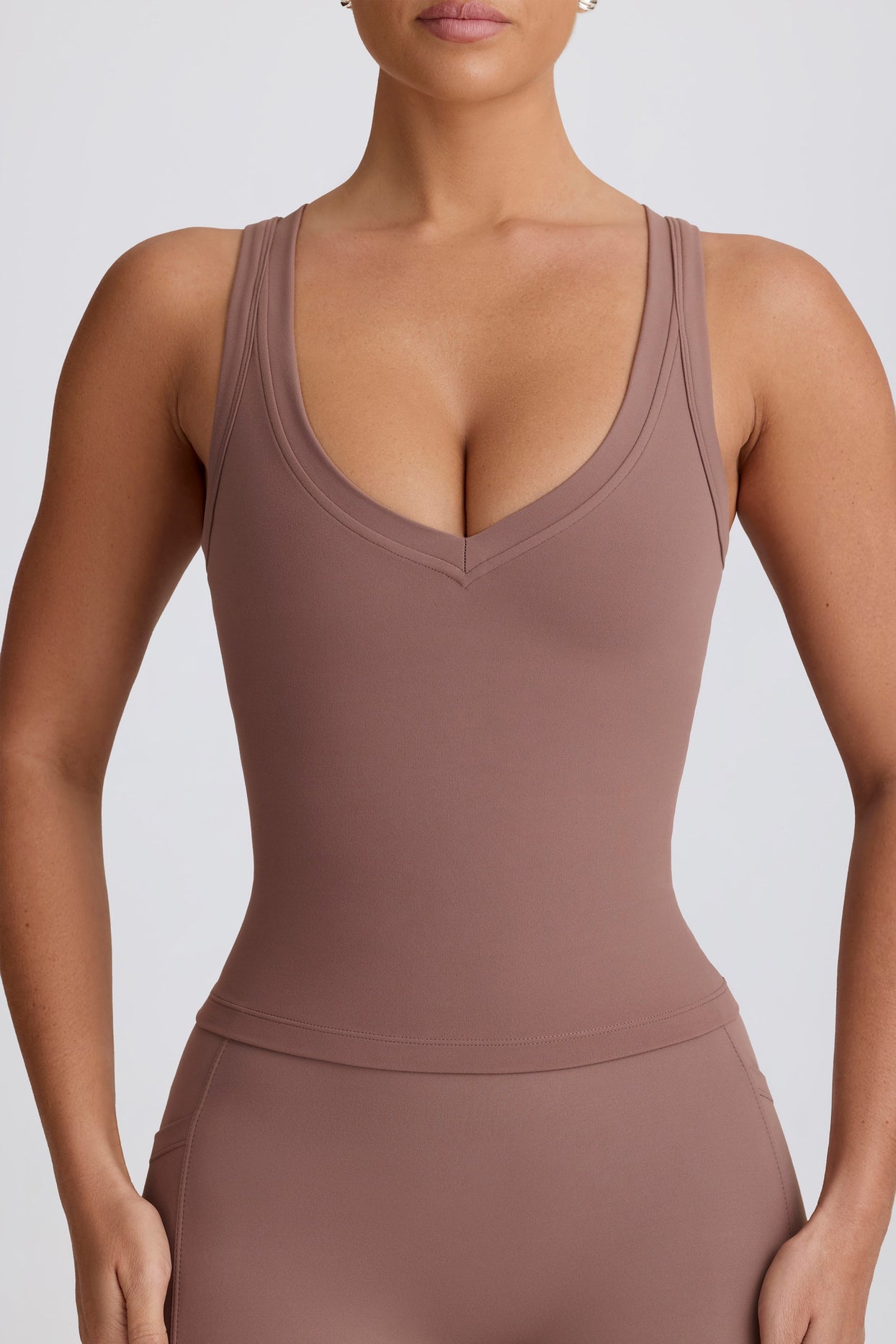 Soft Active V-Neck Tank Top in Mocha - 4