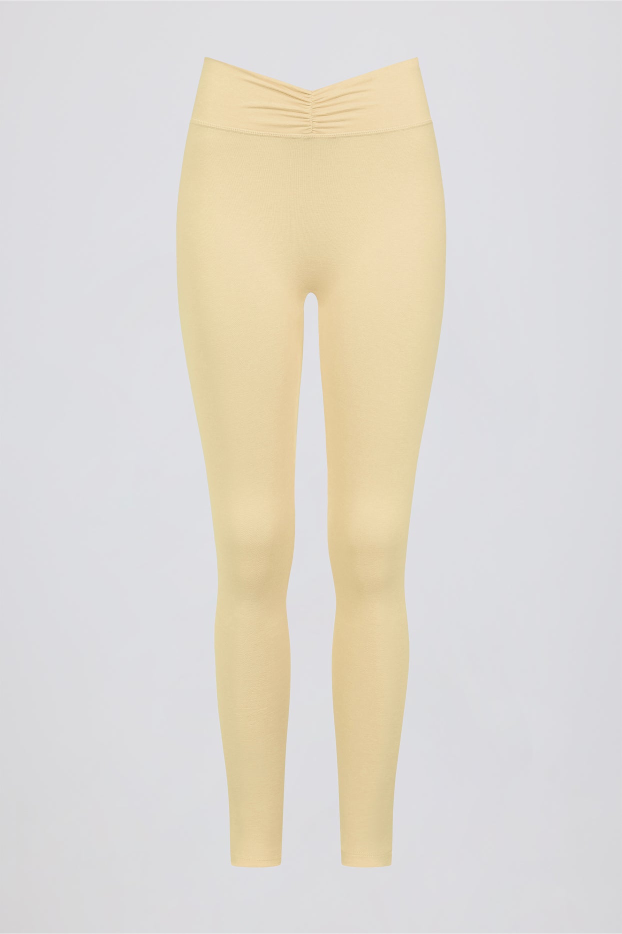 Brushed Jersey Ruched Mid-Rise Leggings in Lemon Marl - 6