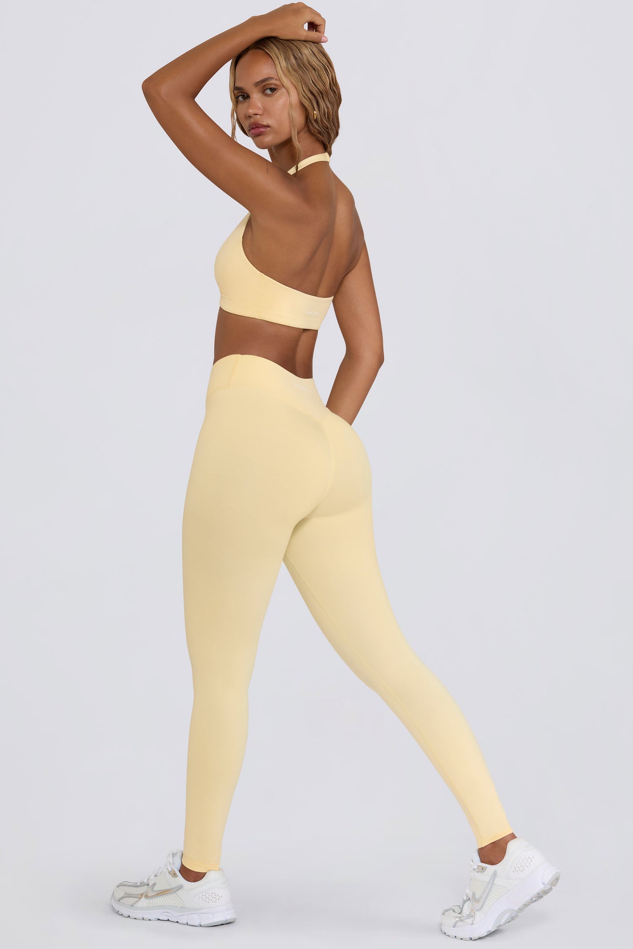 Brushed Jersey Ruched Mid-Rise Leggings in Lemon Marl - 1