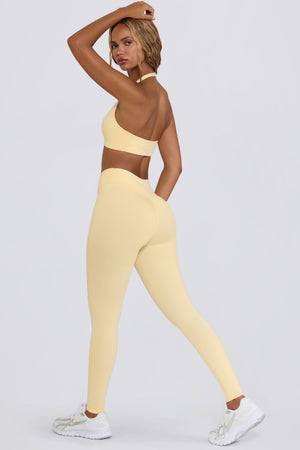 Brushed Jersey Ruched Mid-Rise Leggings in Lemon Marl
