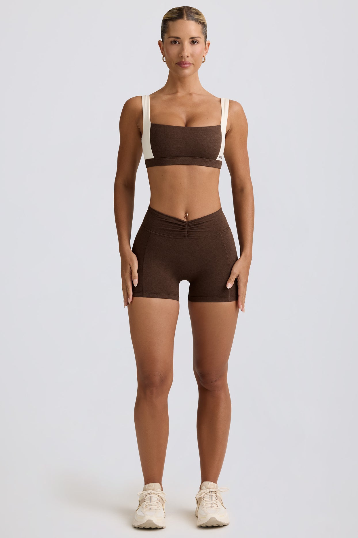 Ruched Mini Shorts in Pecan Marl - 5