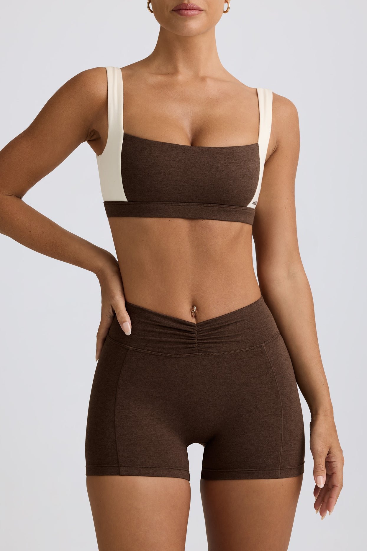 Ruched Mini Shorts in Pecan Marl - 4